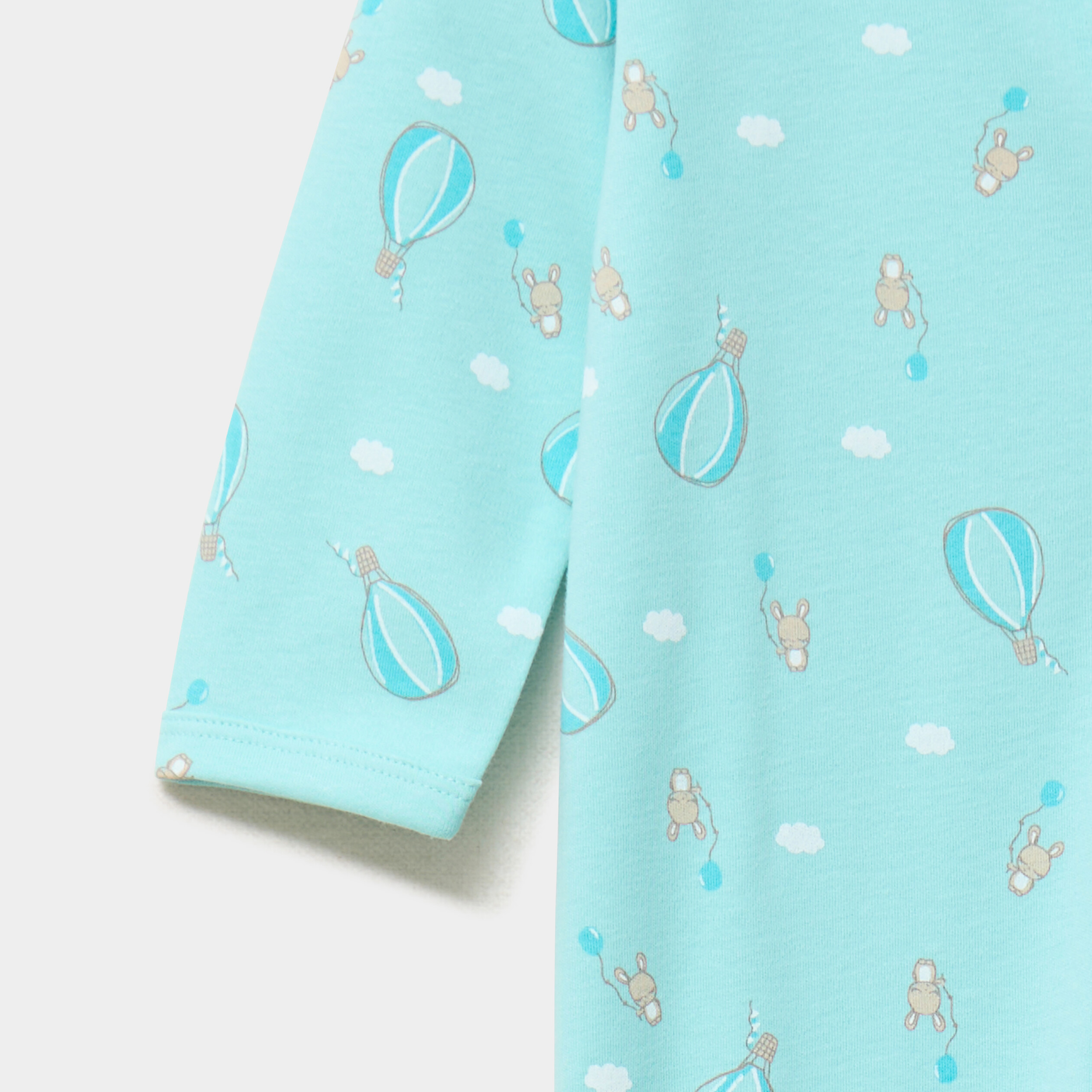 Dors-bien en coton manches longues zipp&eacute; bleu turquoise b&eacute;b&eacute;