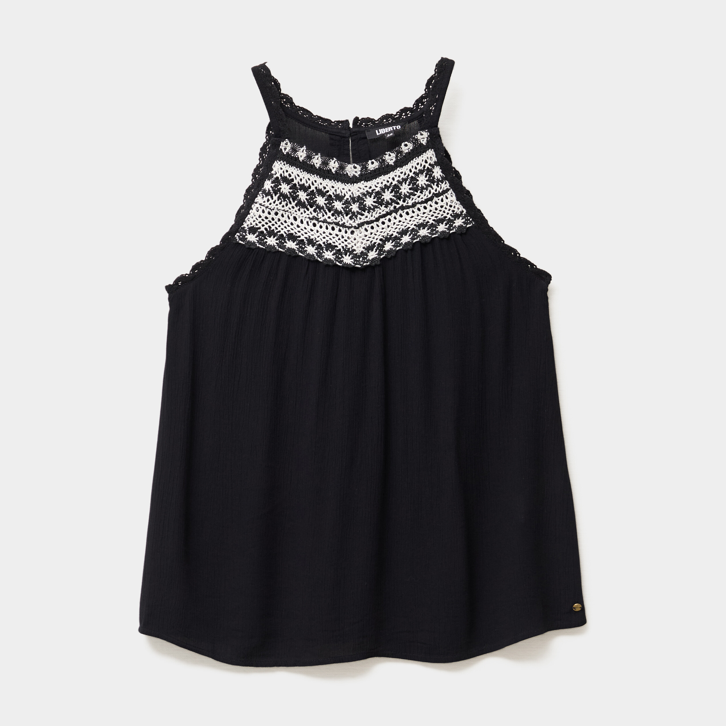 blouse col effet macrame noir femme Blouse col effet macramé noir femme