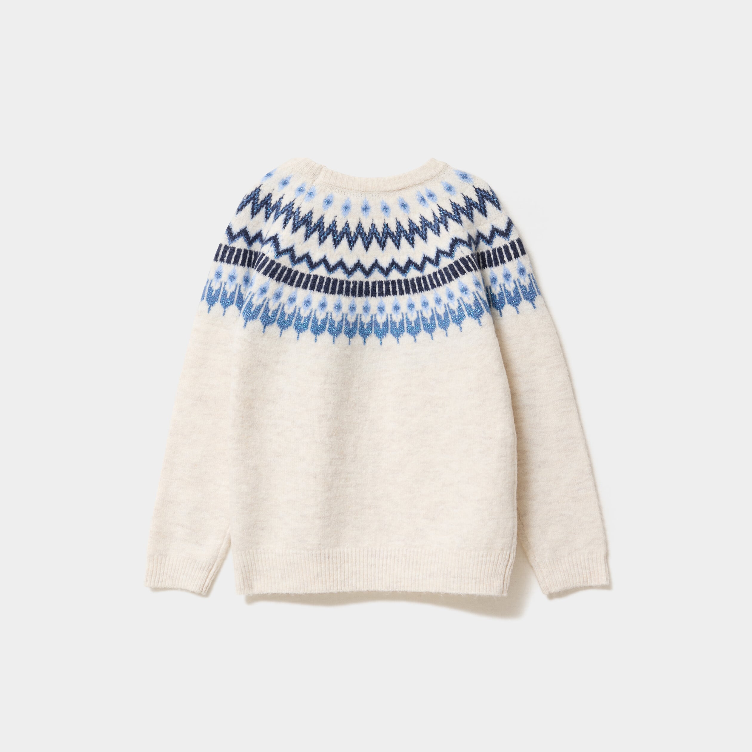 Pull jacquard col rond manches longues ecru fille