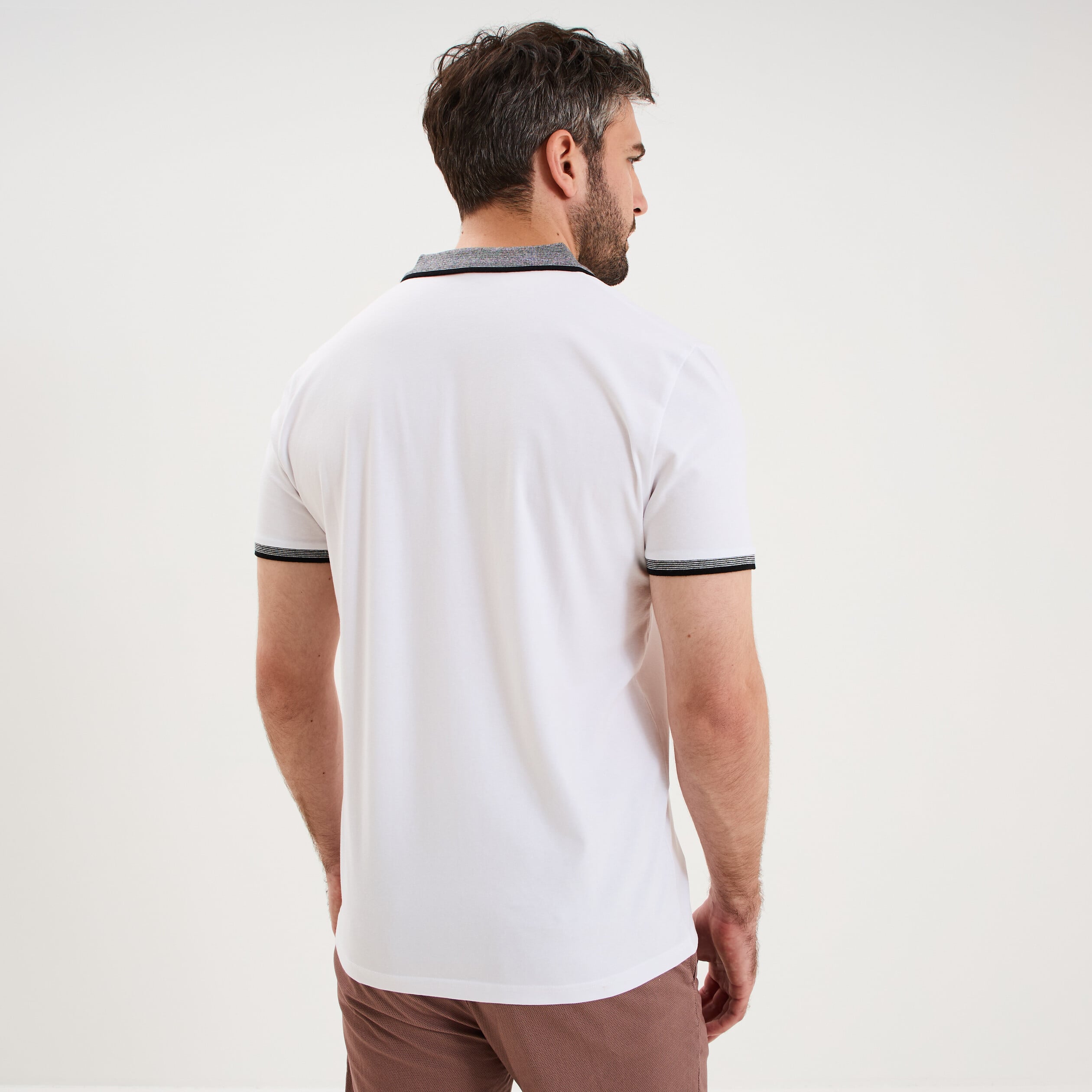 Polo slim manches courtes stretch blanc homme
