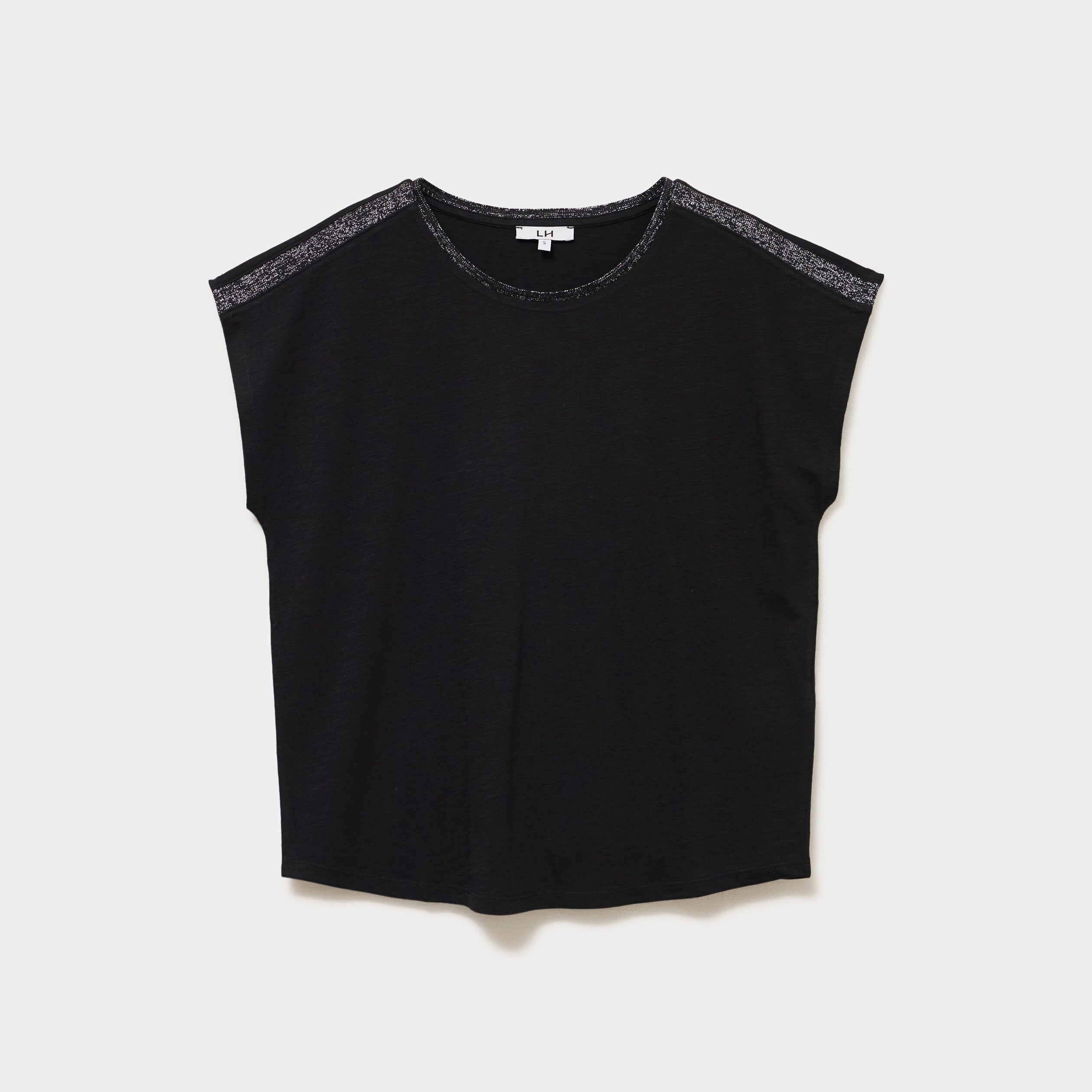 T-shirt col rond manches courtes noir femme