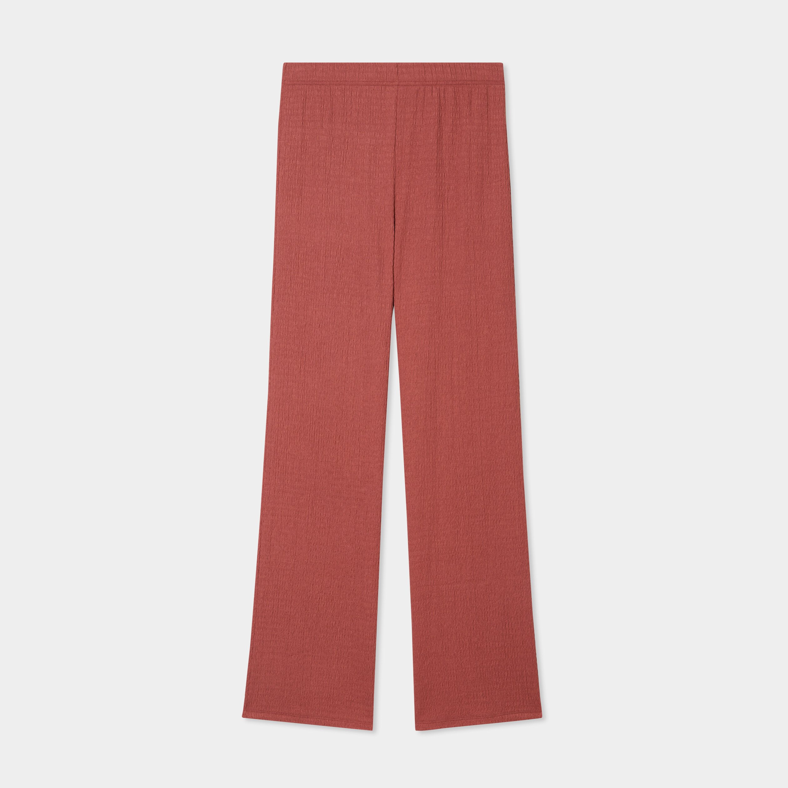 pantalon effet gaufre taille elastiquee vieux rose femme Pantalon effet gaufré taille élastiquée vieux rose femme