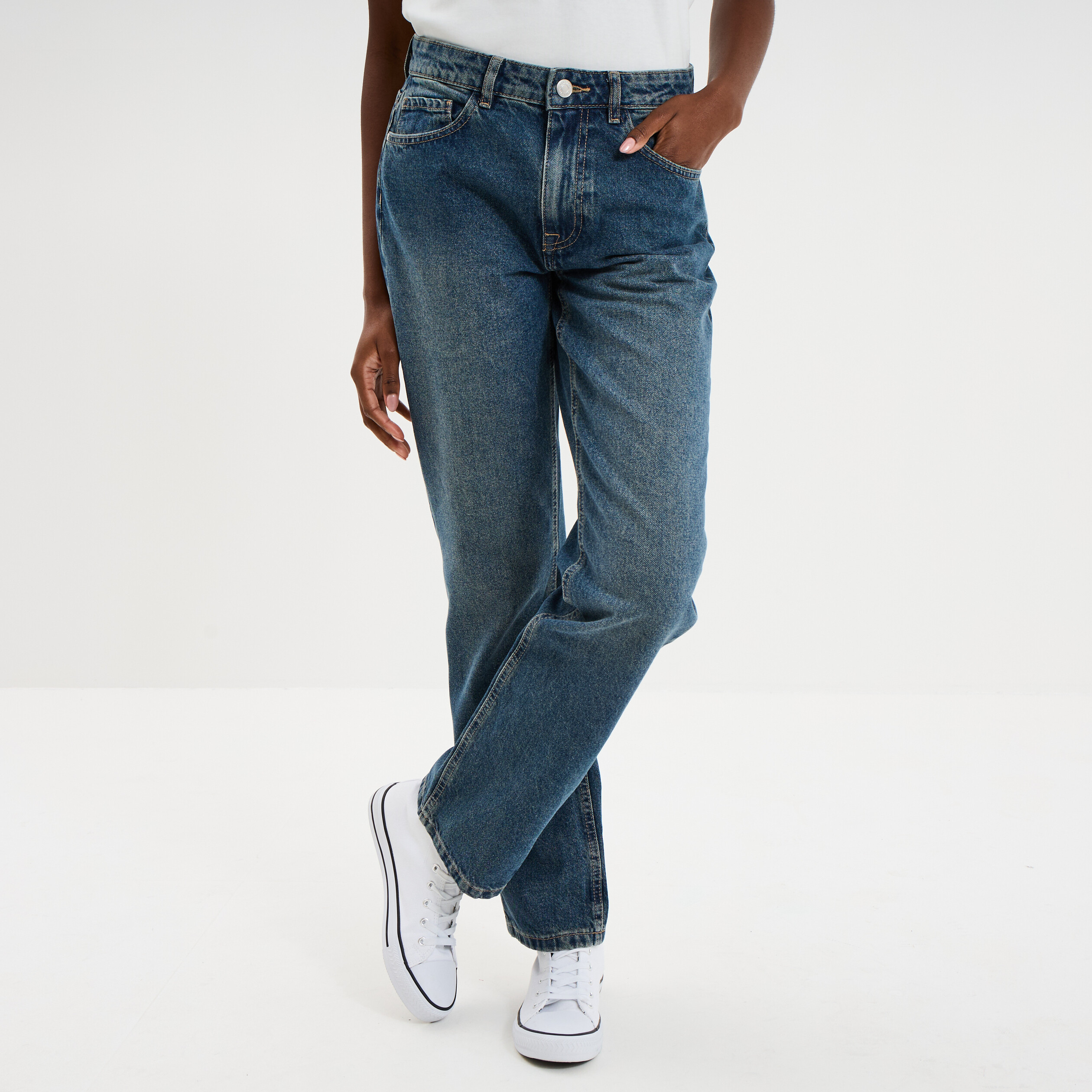 Jeans droit 5 poches coton denim dirty femme