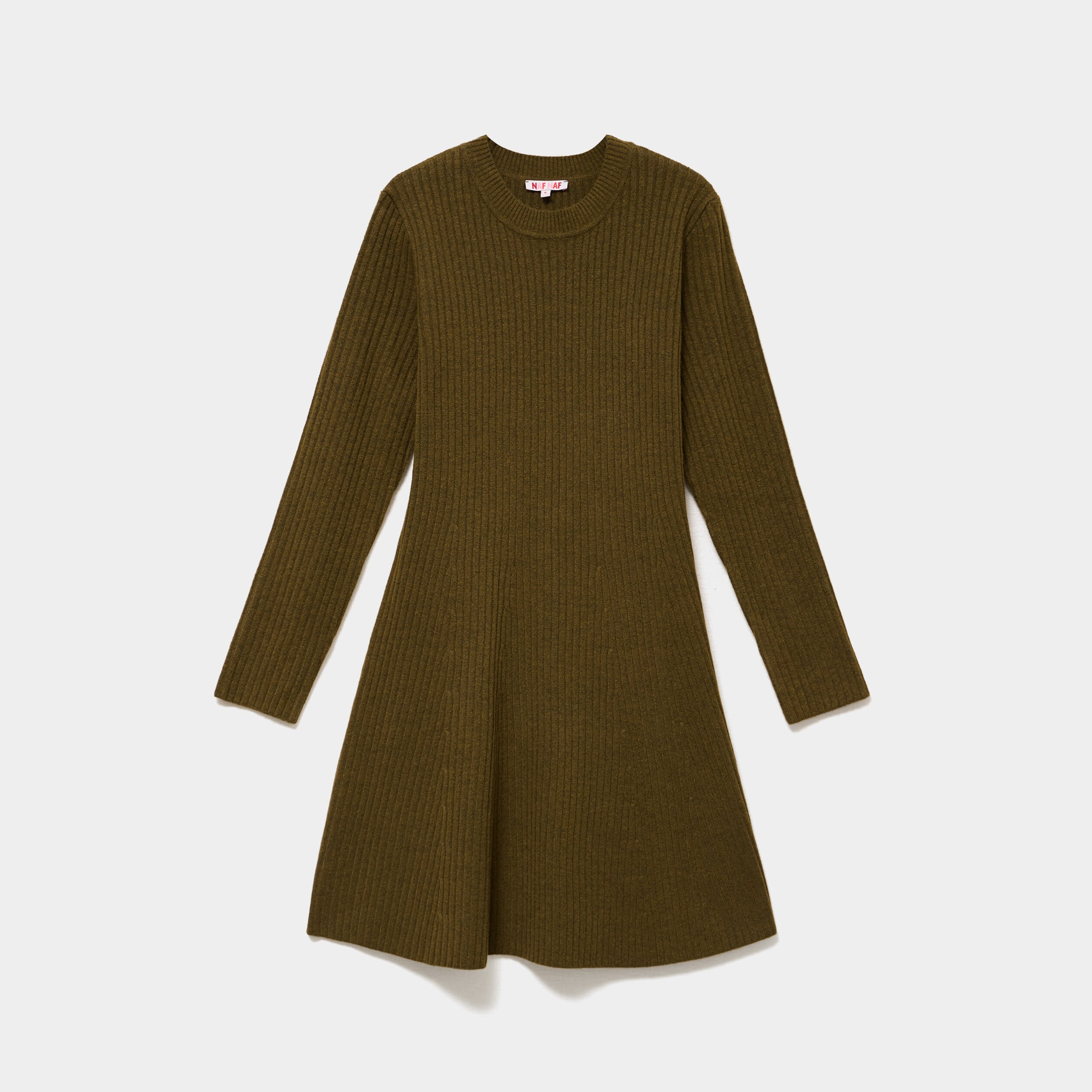 Robe tricot c&ocirc;tel&eacute;e manches longues vert kaki femme