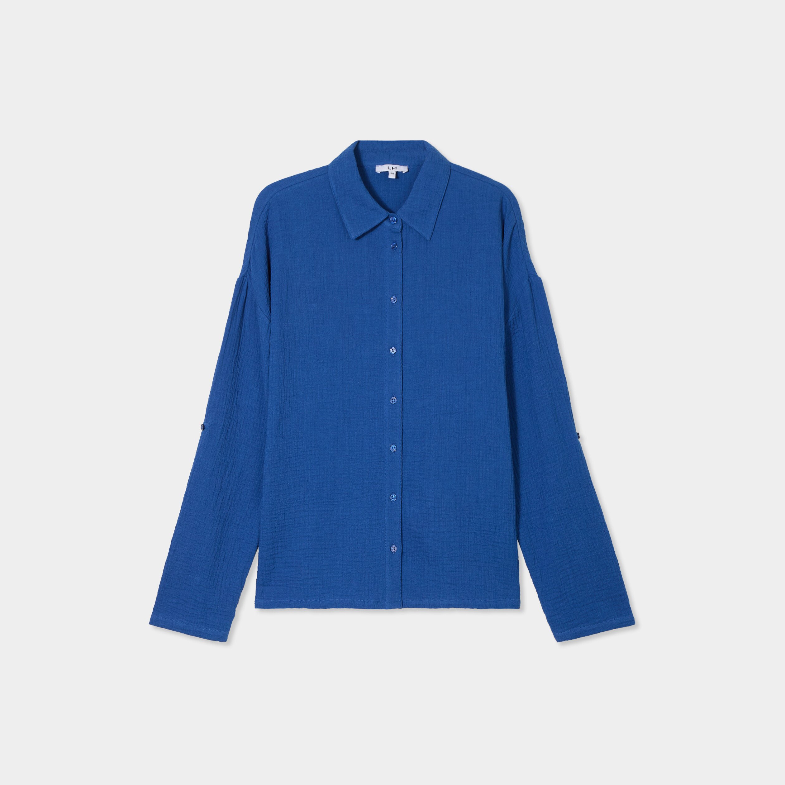 chemise manches longues en gaze de coton bleu marine femme Chemise manches longues en gaze de coton bleu marine femme