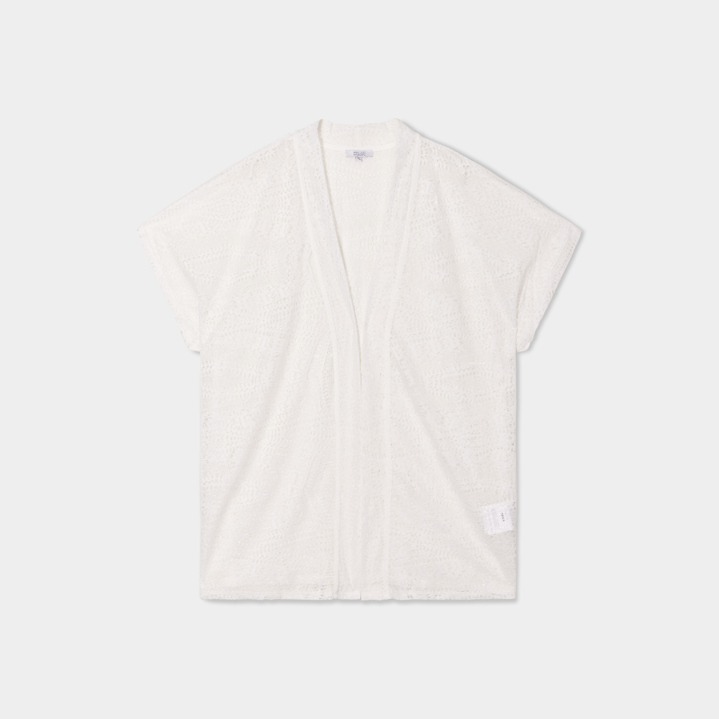 gilet manches courtes ajoure blanc femmegt Gilet manches courtes ajouré blanc femme grande taille