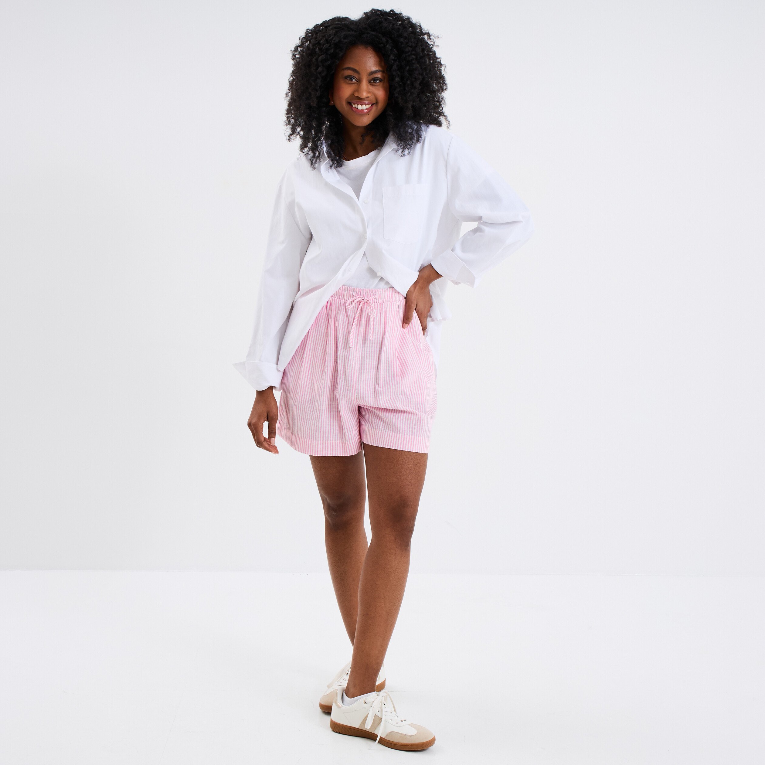 short taille elastiquee coton rose clair femme Short taille élastiquée coton rose clair femme