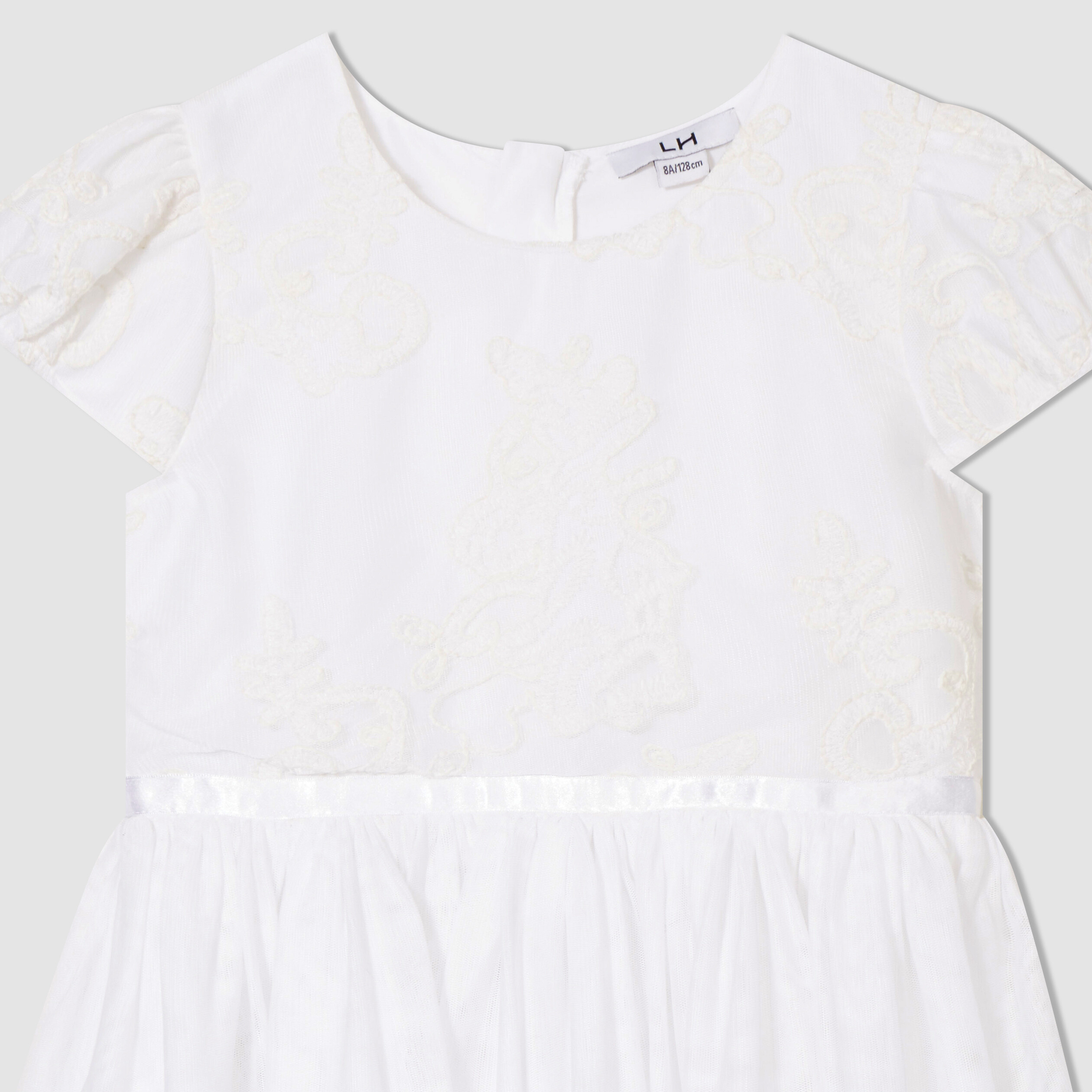 robe avec dentelle et bas en tulle blanc fille Robe avec dentelle et bas en tulle blanc fille