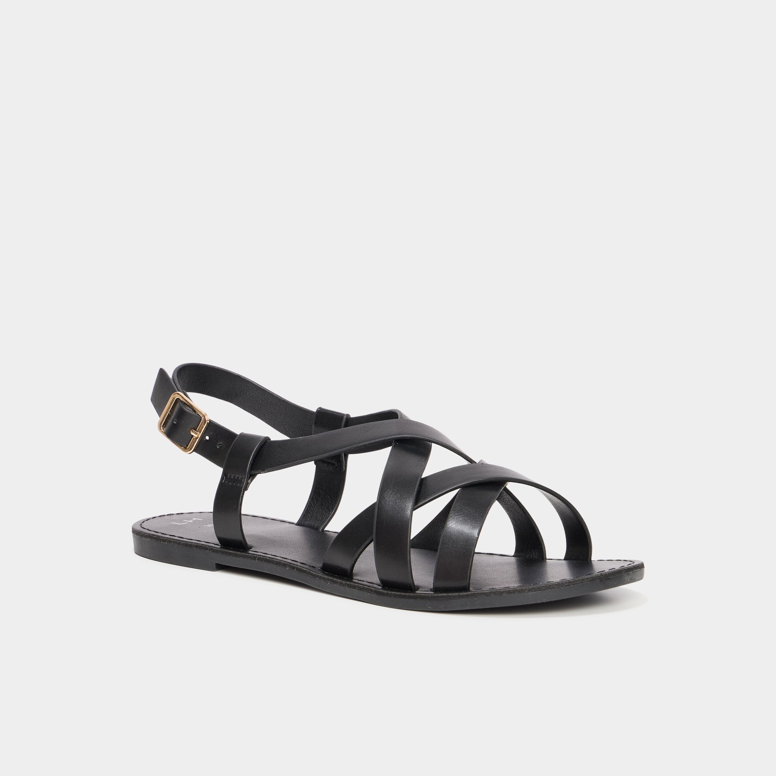 Sandales plates multibrides noir femme