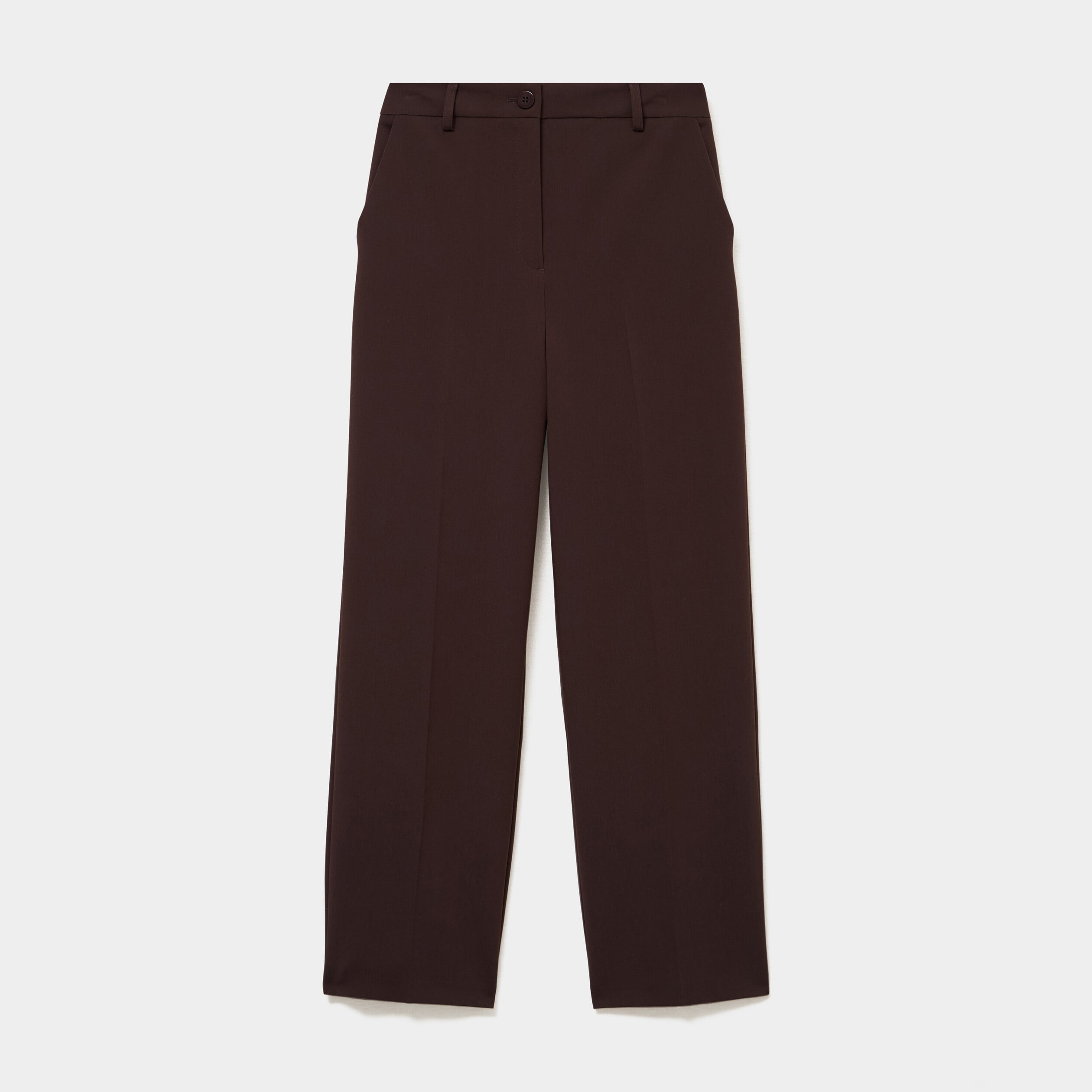 Pantalon droit effet cr&ecirc;pe &agrave; pinces marron fonc&eacute; femme