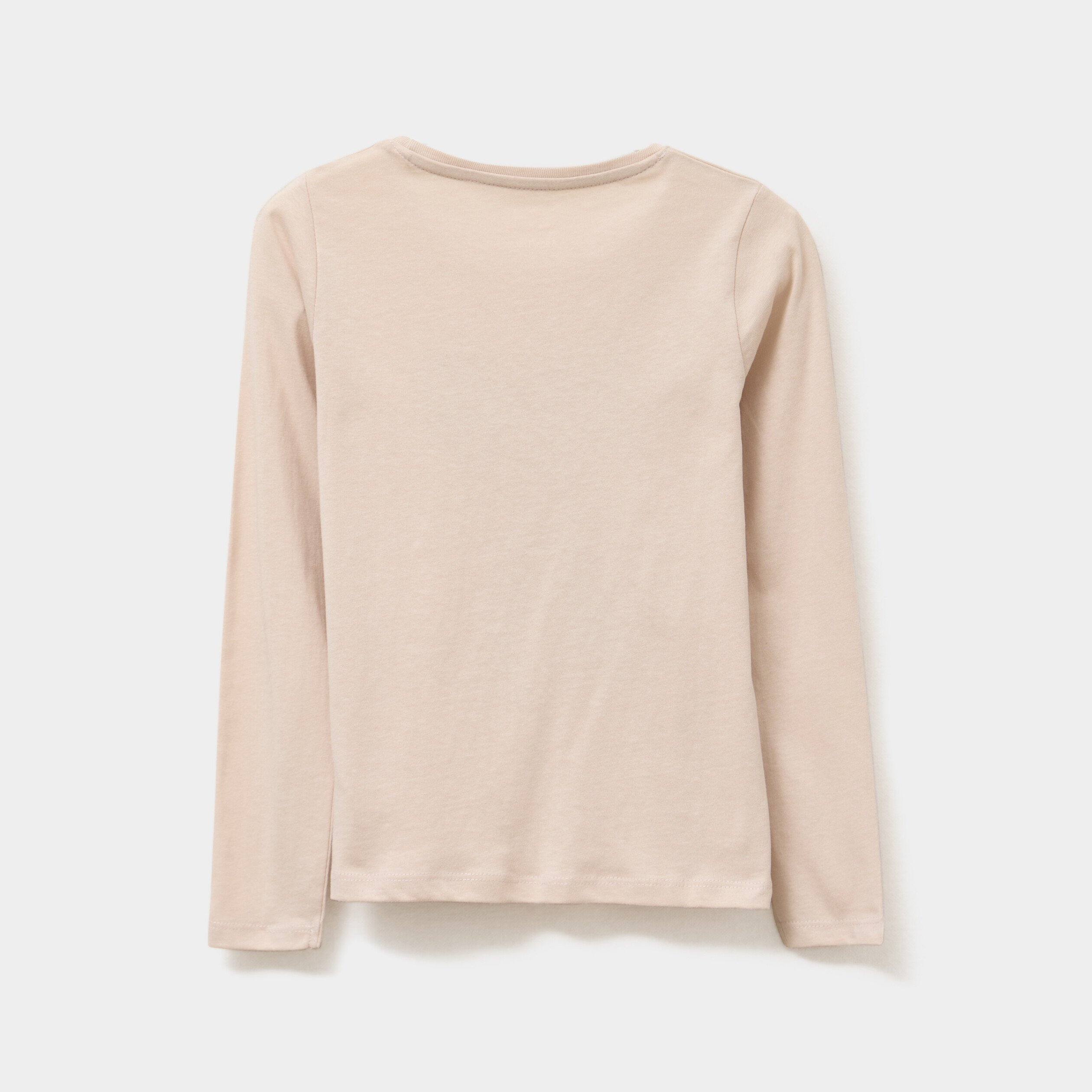 T-shirt col rond manches longues coton beige fille