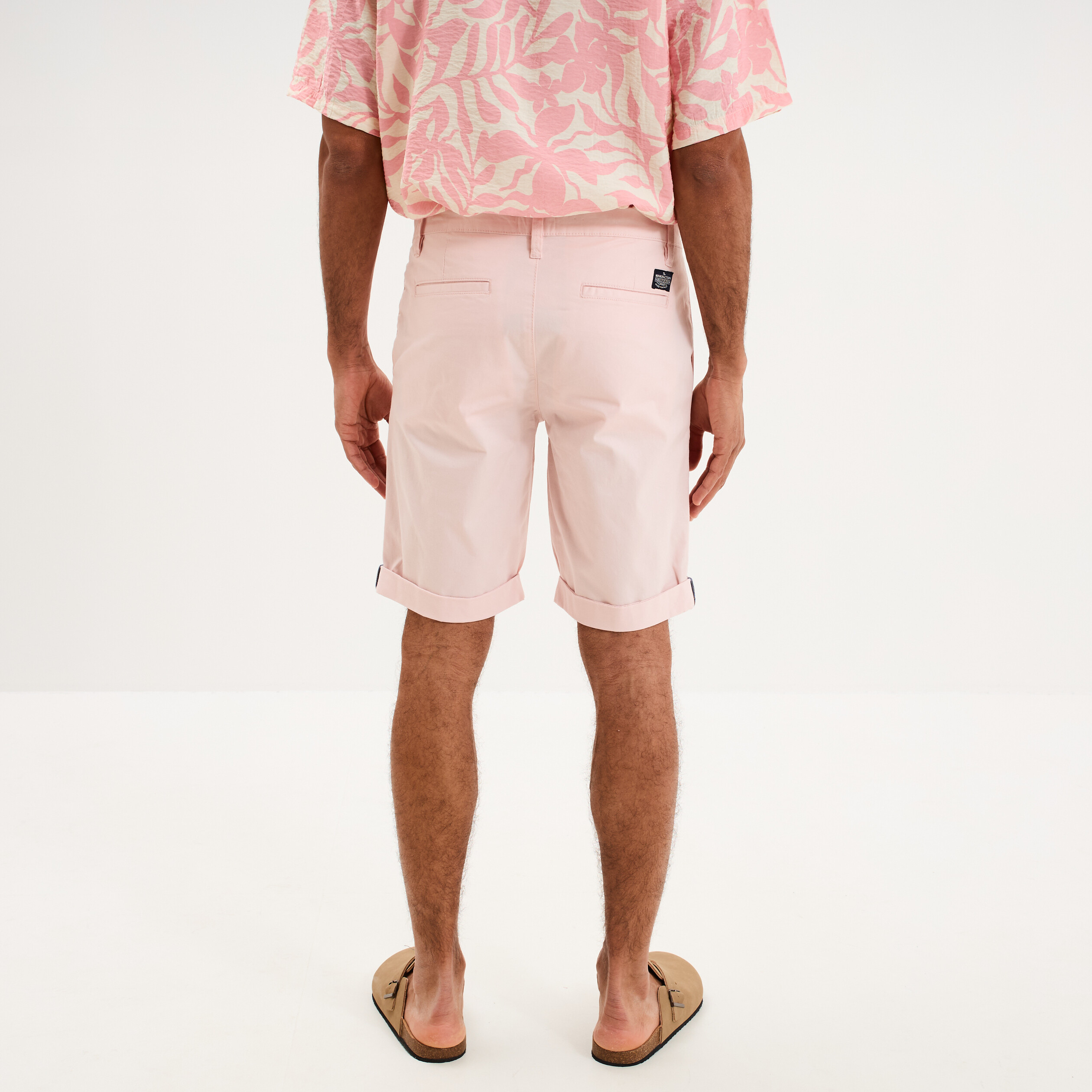 Bermuda short chino straight stretch rose pastel homme