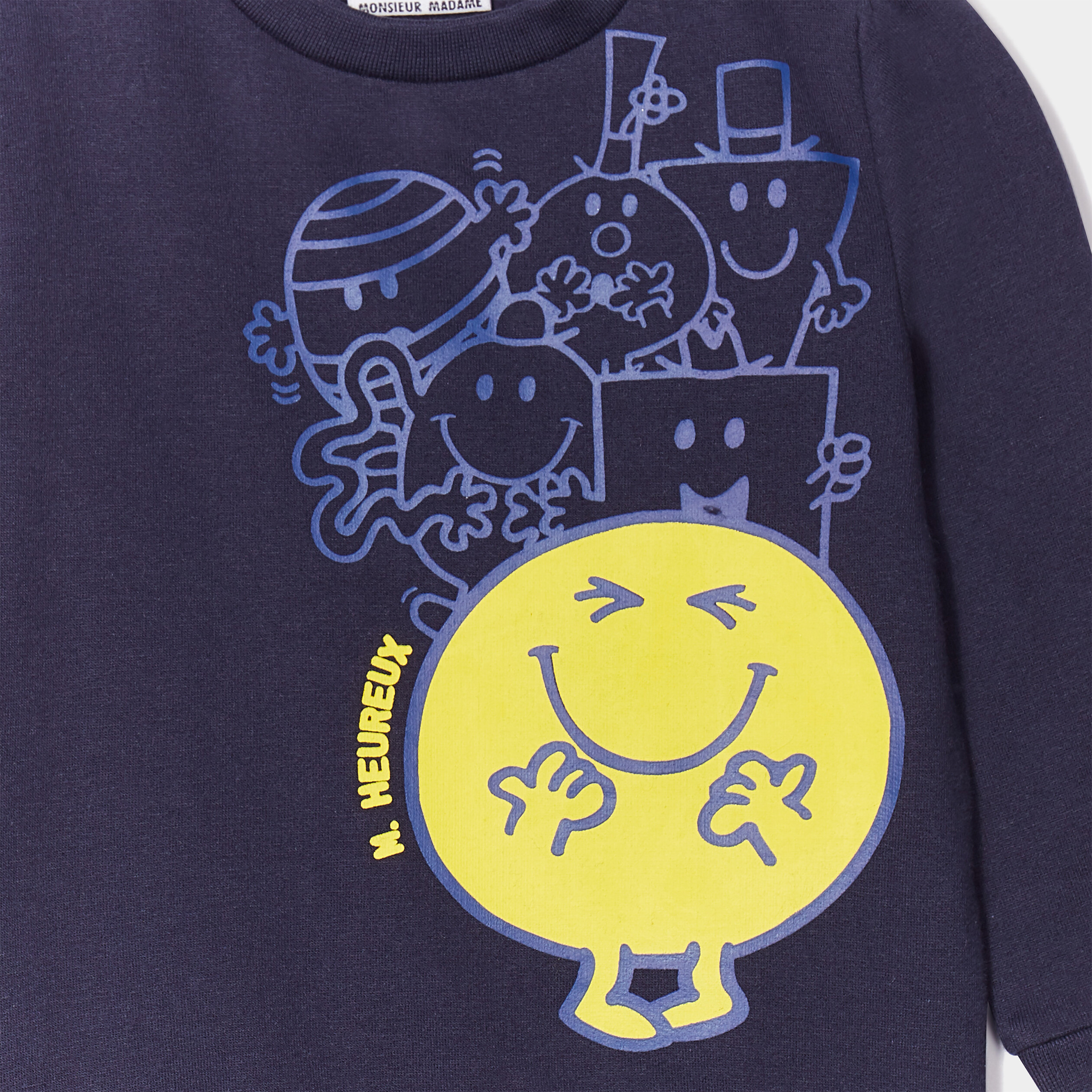 Sweat coton Monsieur Madame Mr Heureux bleu marine bébé garçon