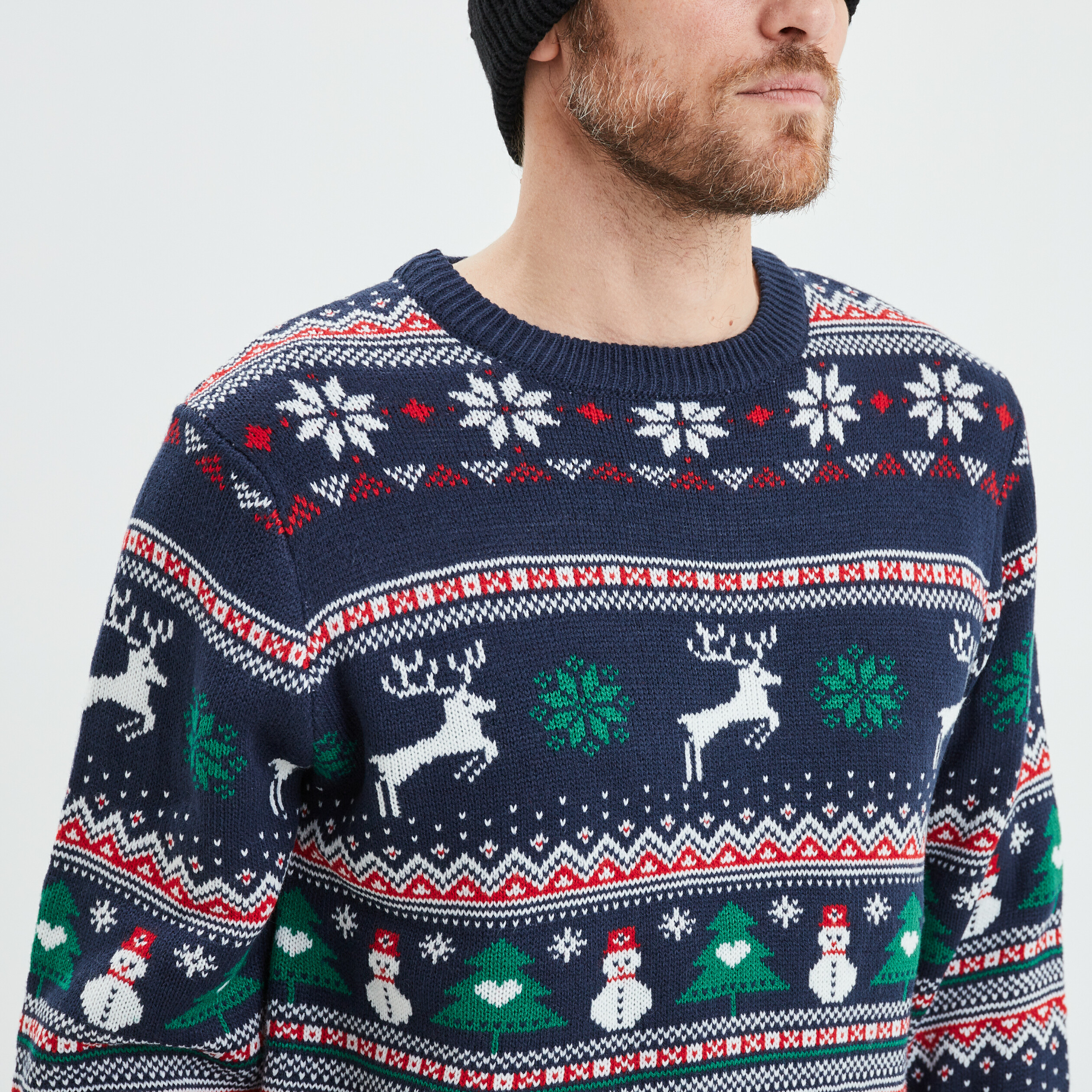 Pull de Noël col rond manches longues multicolore homme