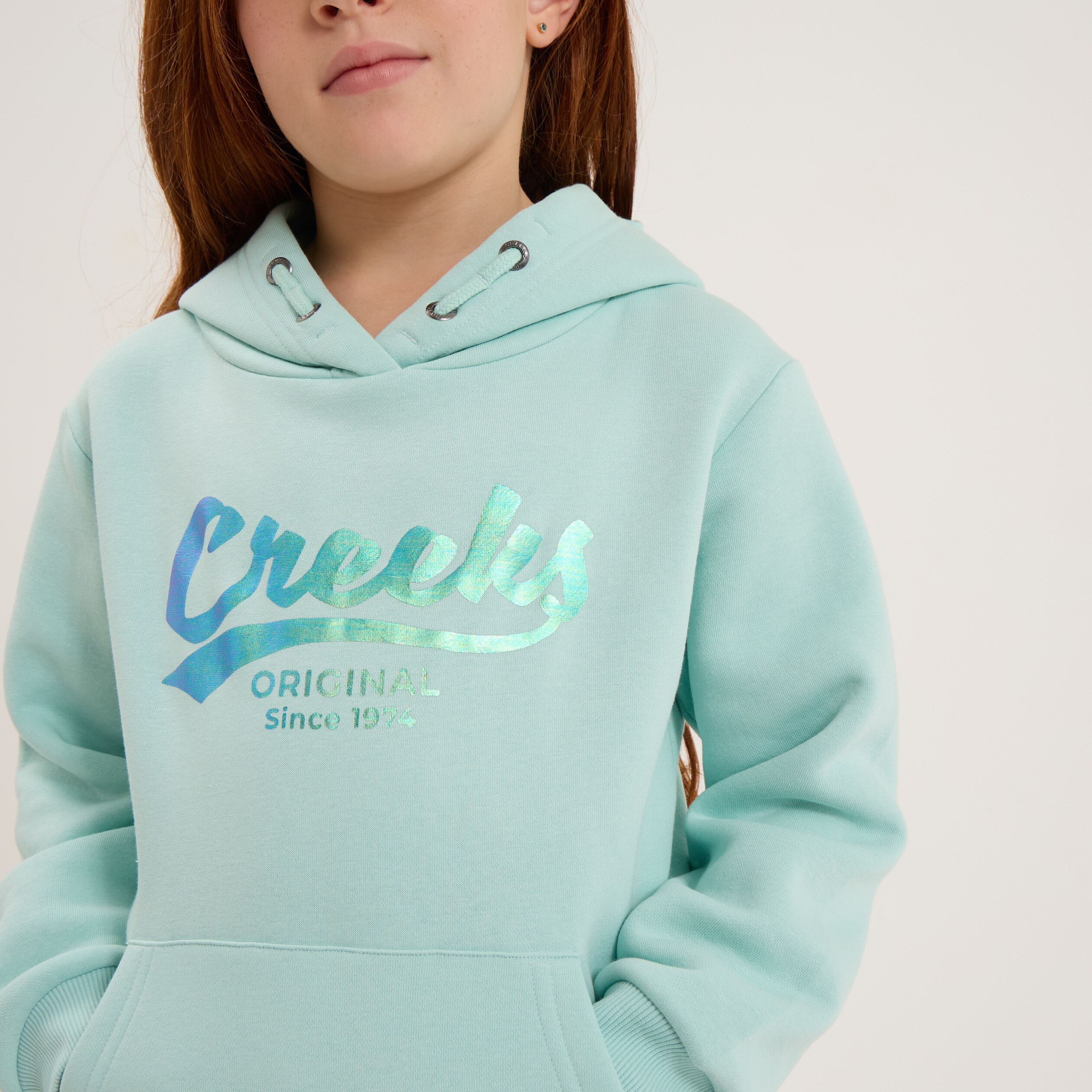 Sweat à capuche hoodie à logo Creeks vert pastel fille