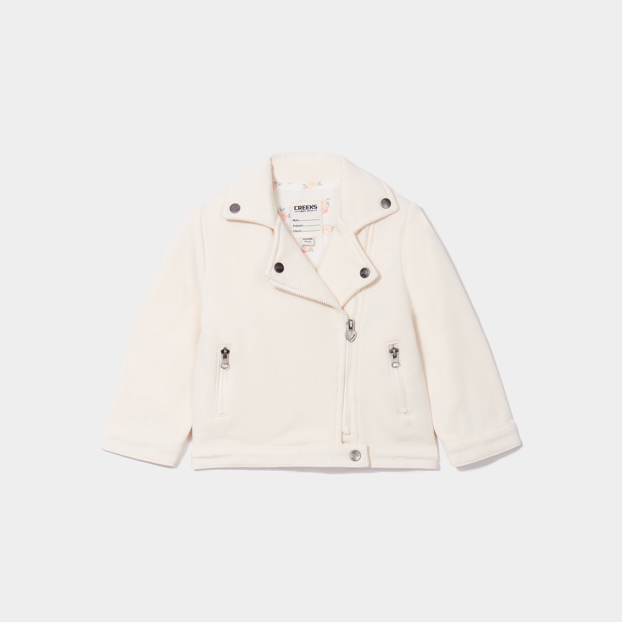 Veste esprit biker droite ecru b&eacute;b&eacute; fille