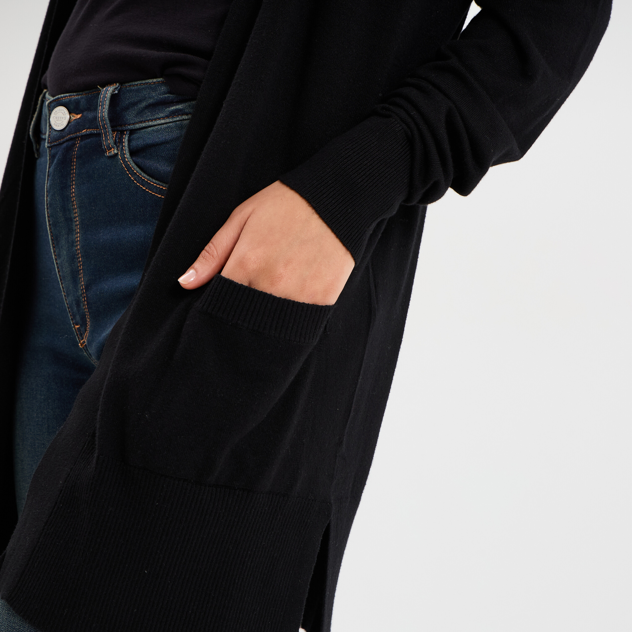 Gilet mi long noir femme online