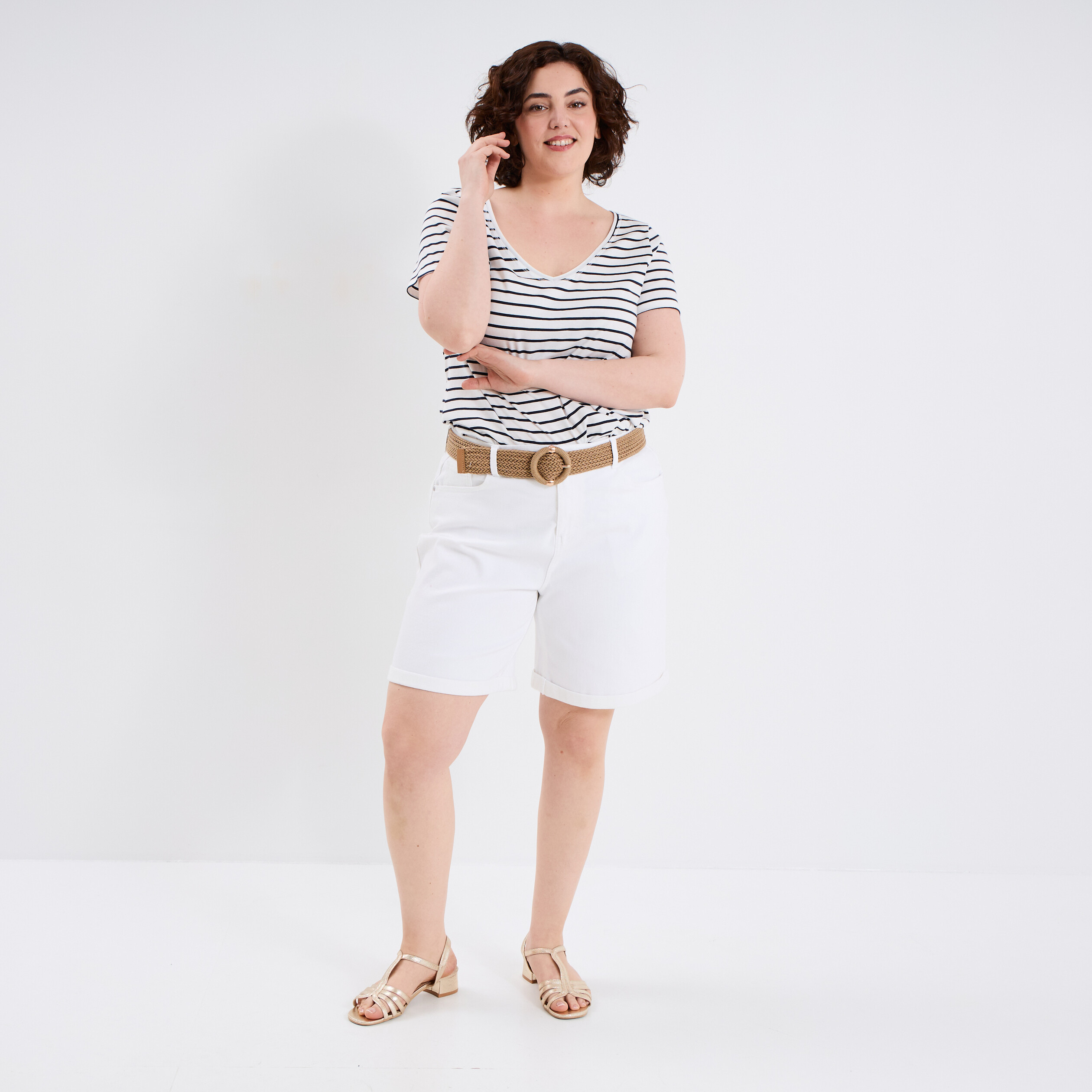 short en jean large 5 poches denim blanc femmegt Short en jean large 5 poches denim blanc femme grande taille