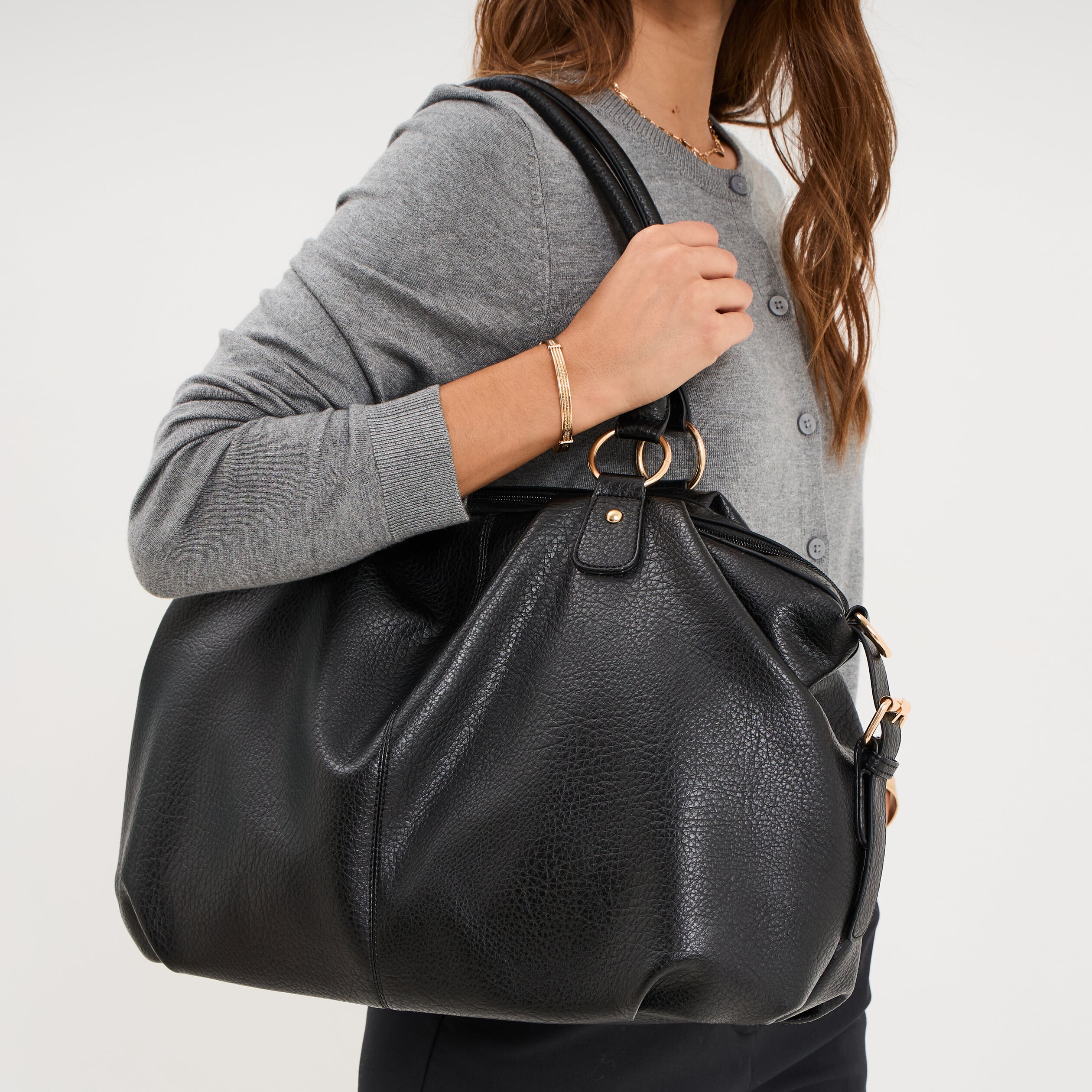 Sac &agrave; main avec bandouli&egrave;re amovible noir femme