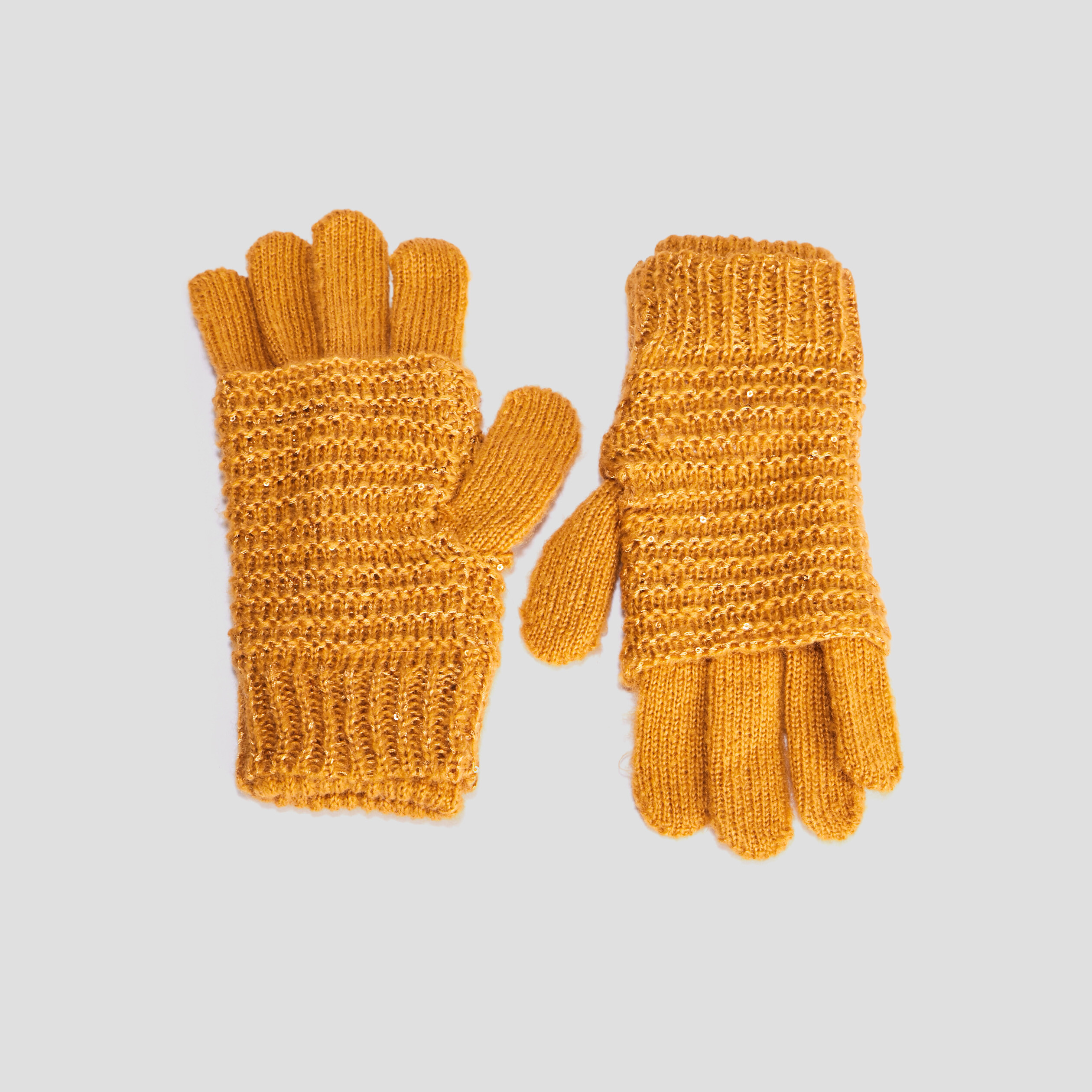 Gants tricotés avec sequins jaune moutarde femme