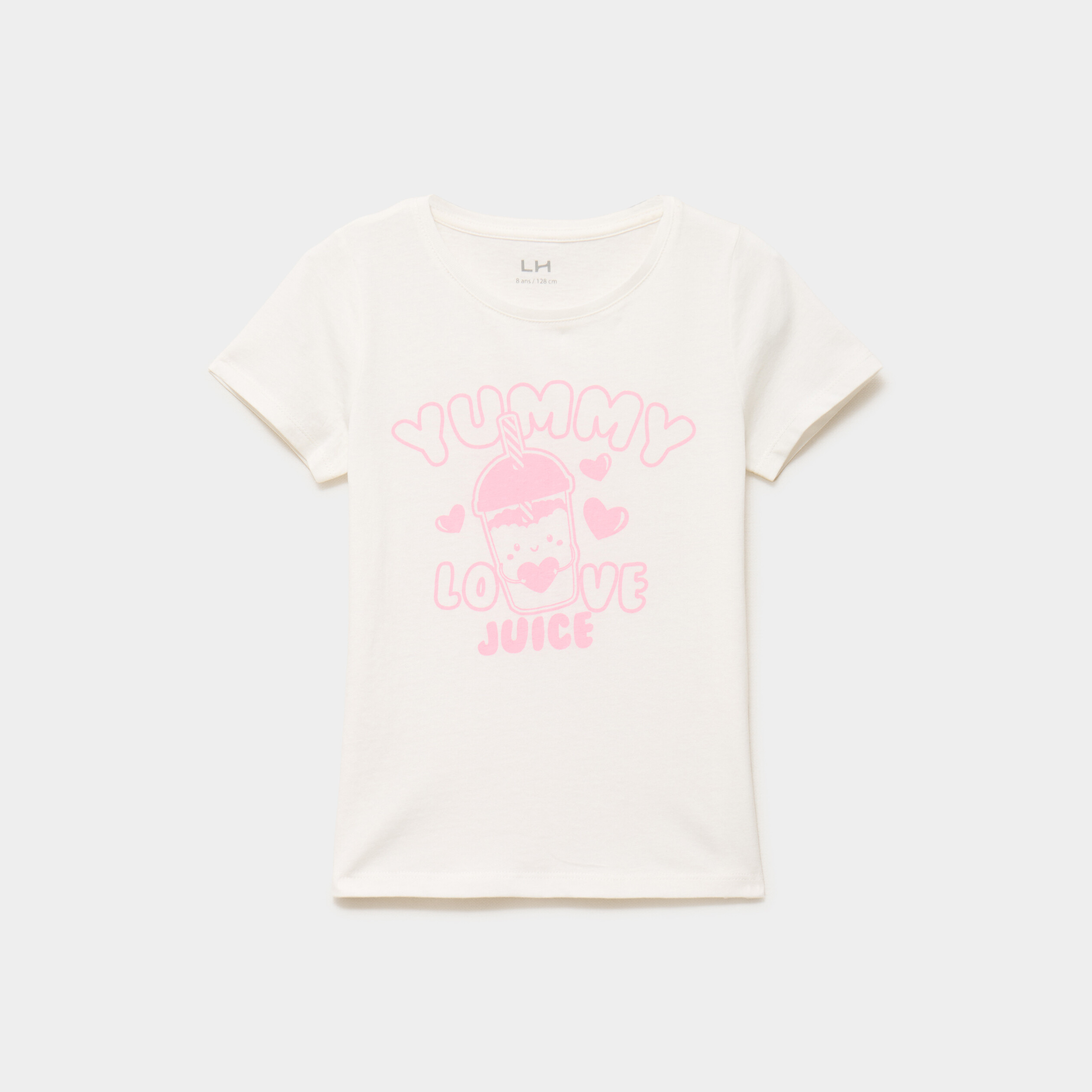 T-shirt col rond manches courtes coton ivoire fille