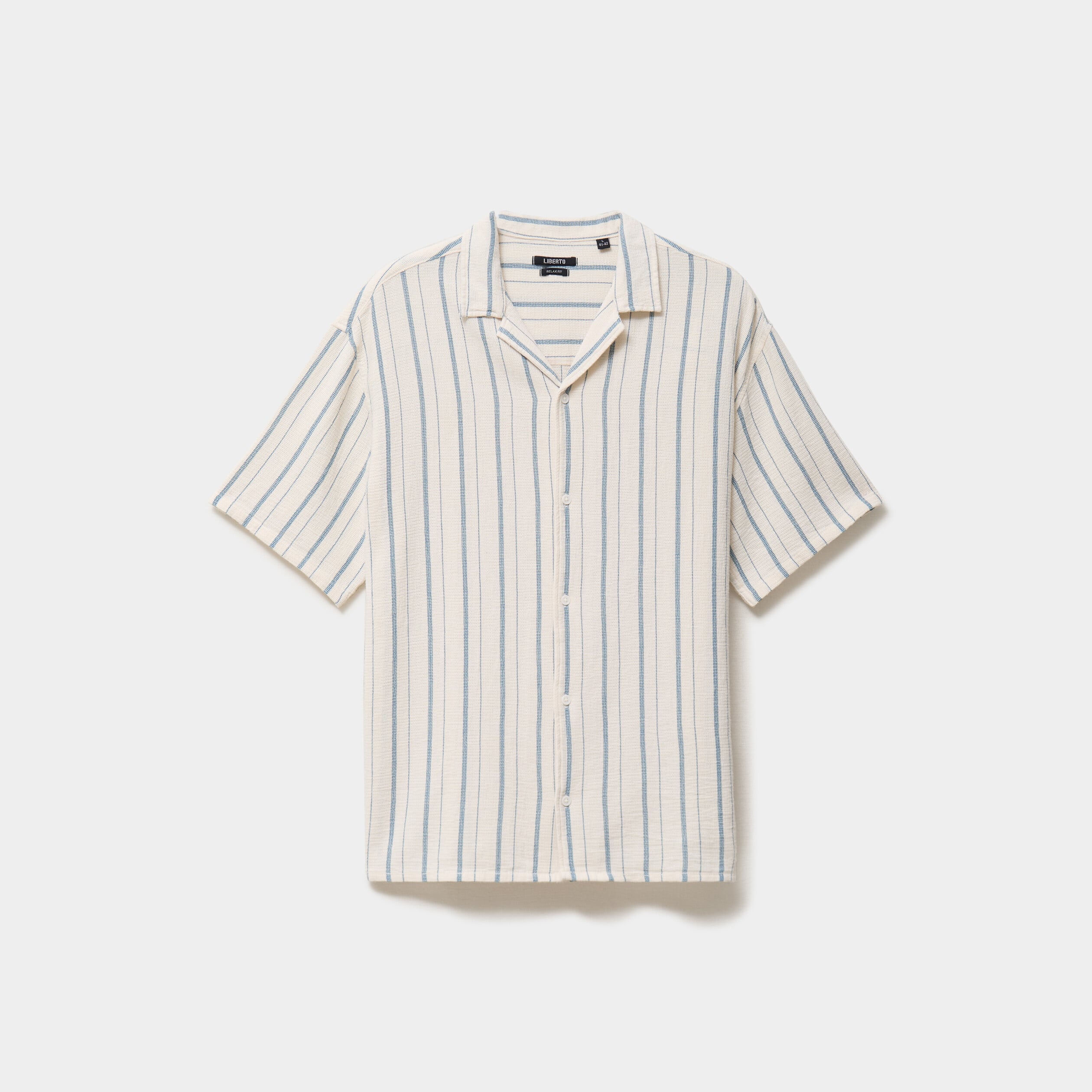 Chemise col cubain manches courtes coton bleu gris homme