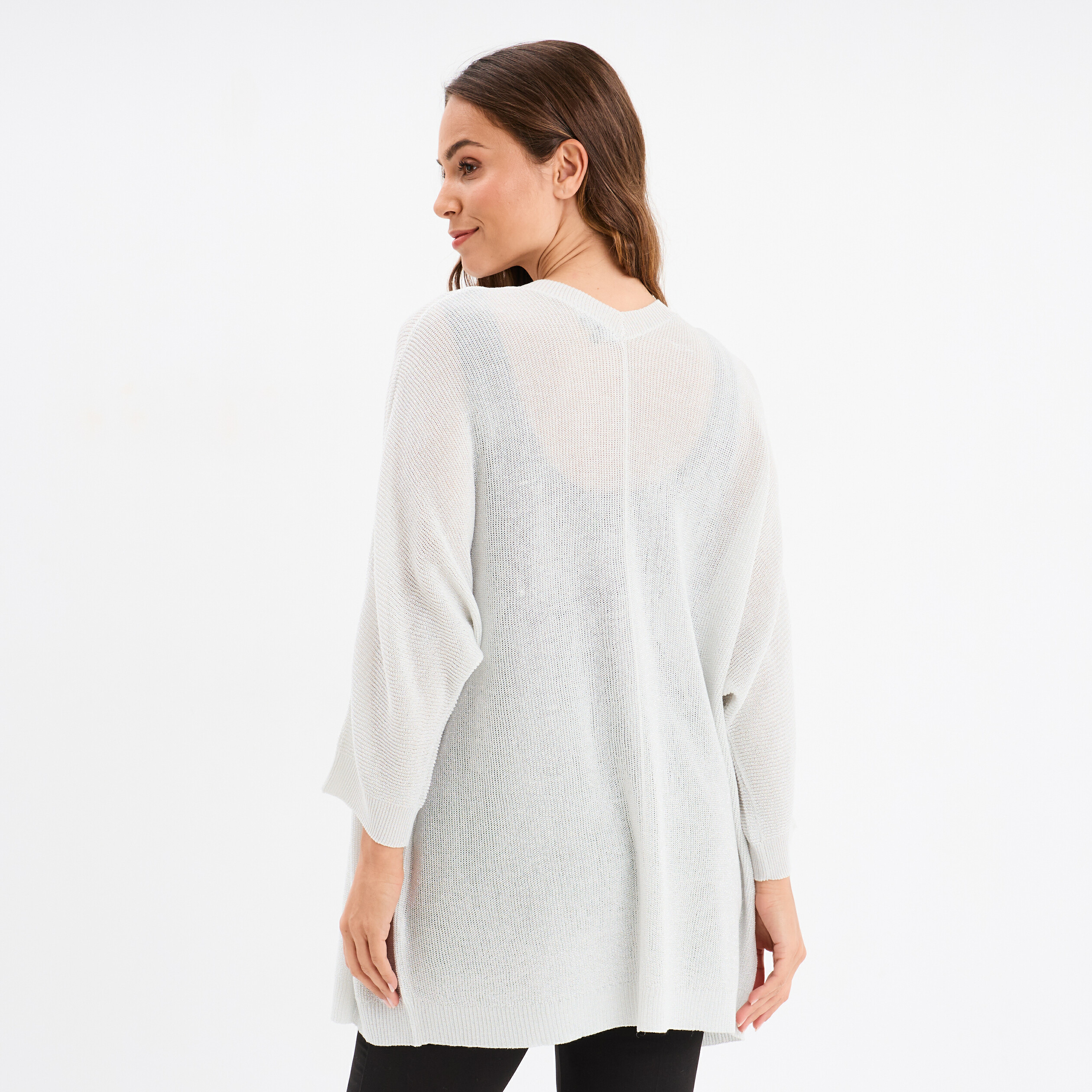 gilet chauve souris mi long gris argent femme Gilet chauve-souris mi-long gris argent femme