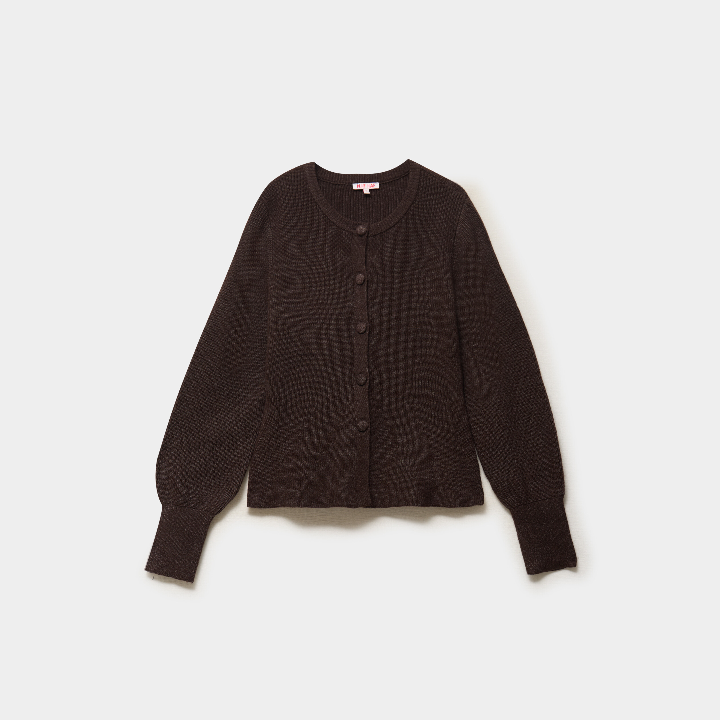 Gilet col rond boutonn&eacute; peplum marron fonc&eacute; femme