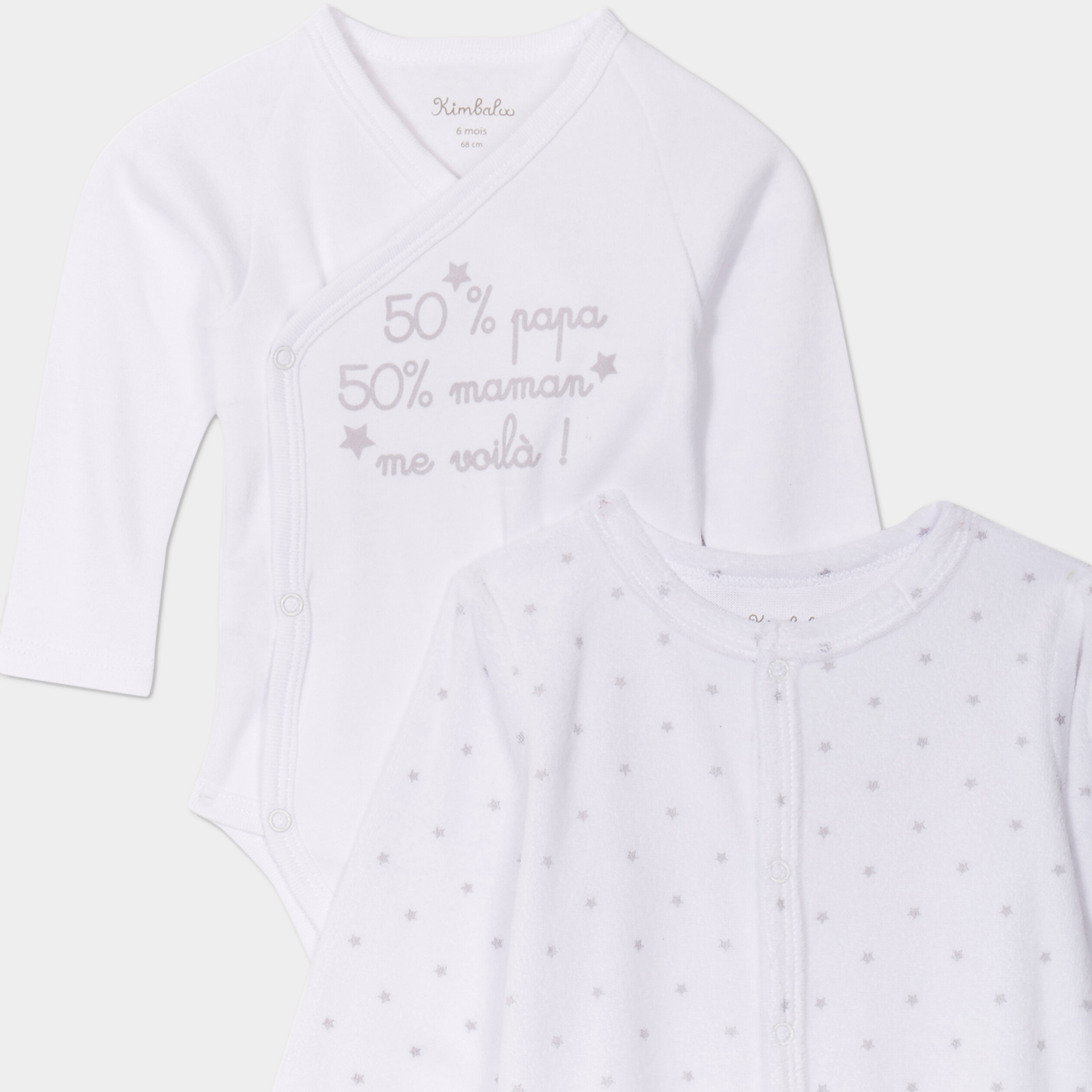 Ensemble pyjama et body effet velours blanc bébé