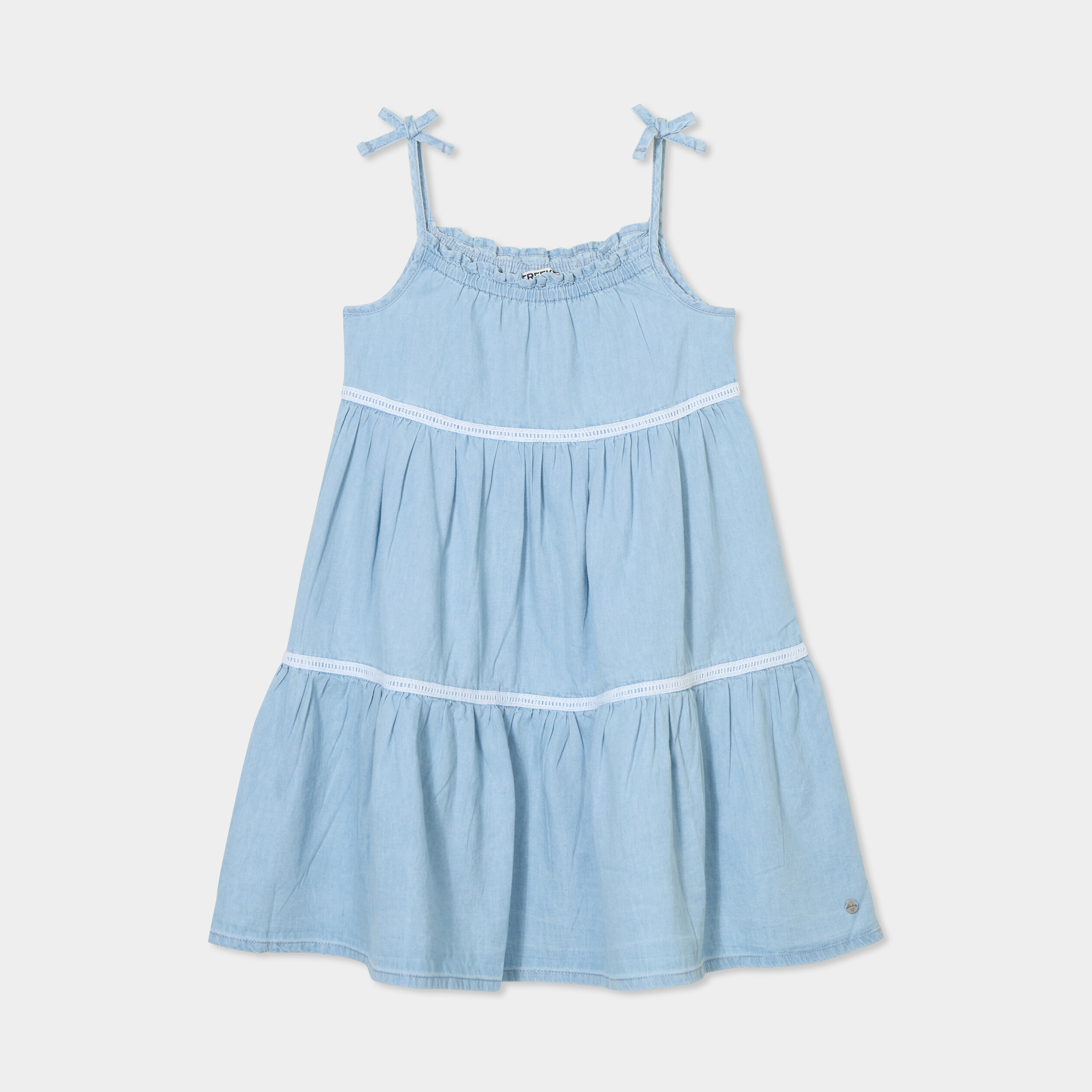 robe trapeze volants a bretelles coton denim double stone fille Robe trapèze volants à bretelles coton denim double stone fille