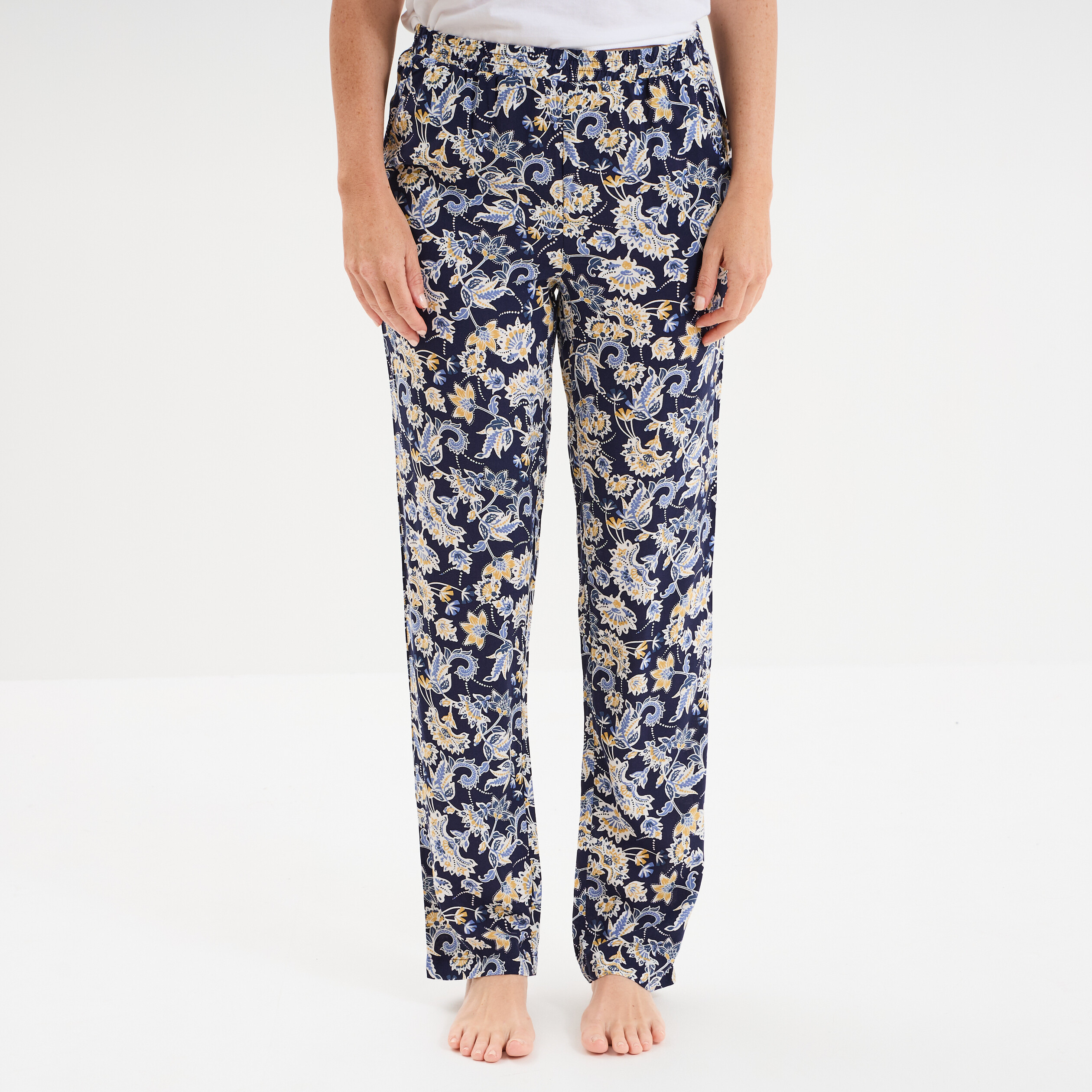 pantalon de pyjama fluide taille haute bleu marine femme Pantalon de pyjama fluide taille haute bleu marine femme