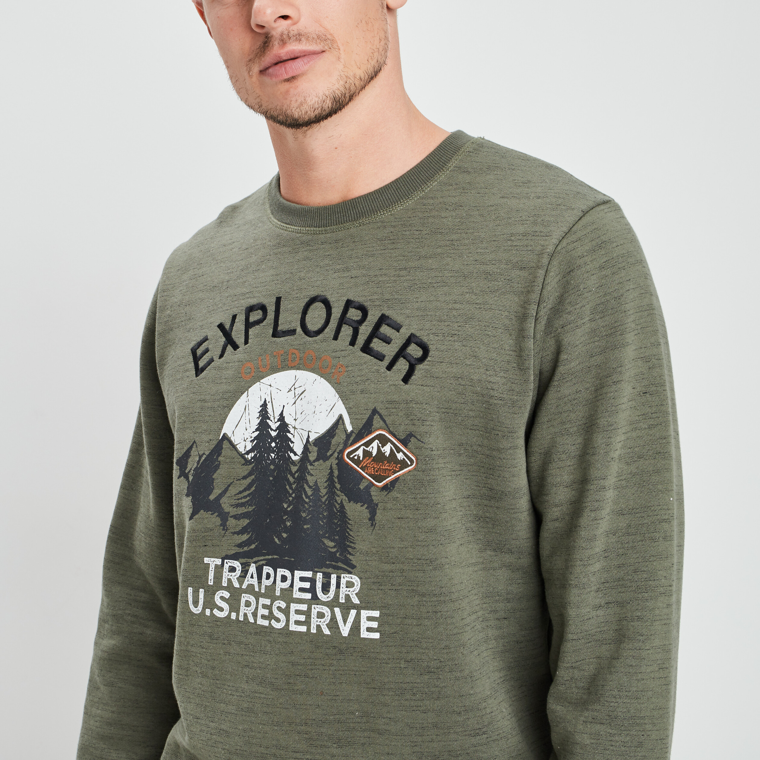 sweat a col rond vert kaki homme Sweat à col rond vert kaki homme