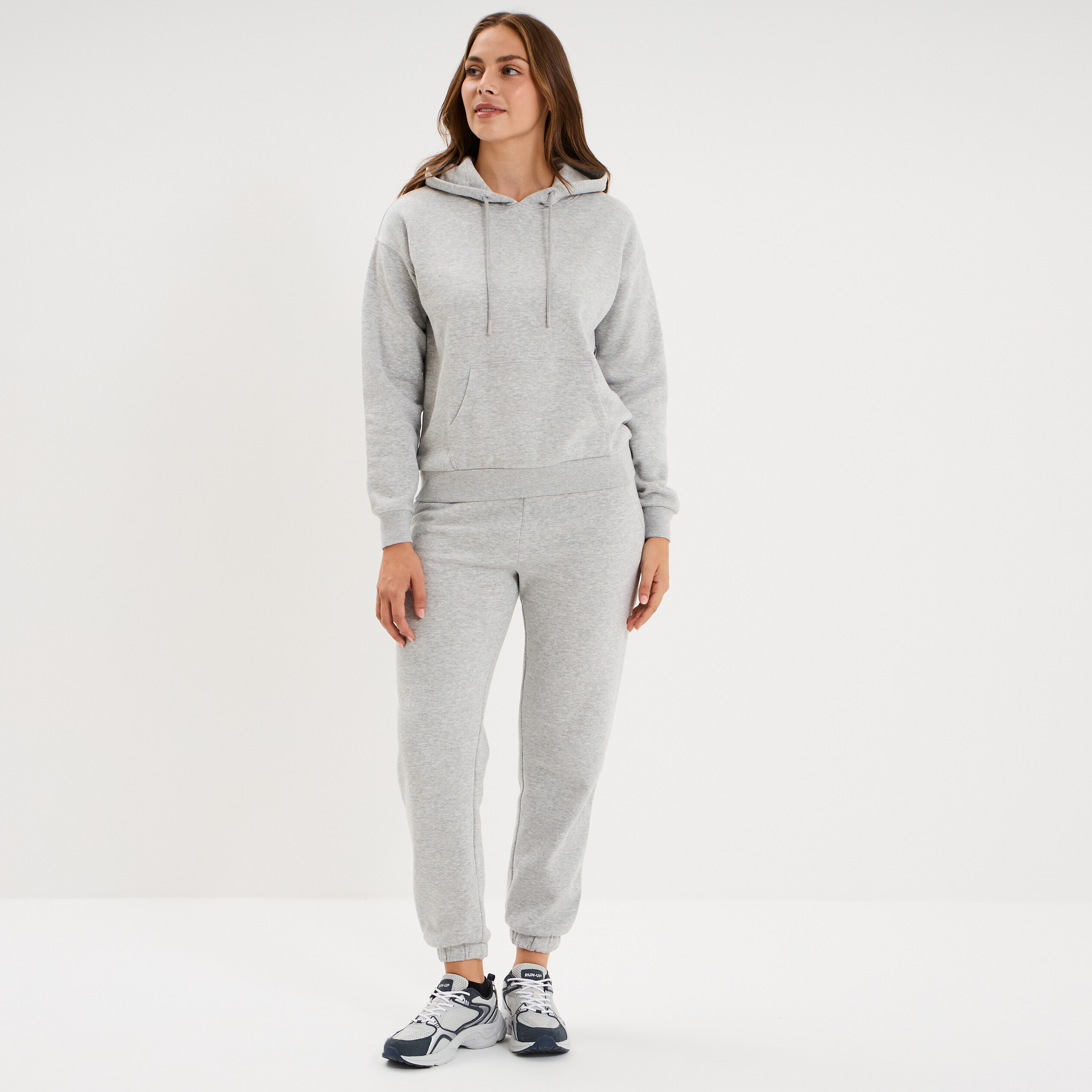 Sweat hoodie 1 poche &agrave; capuche gris clair femme
