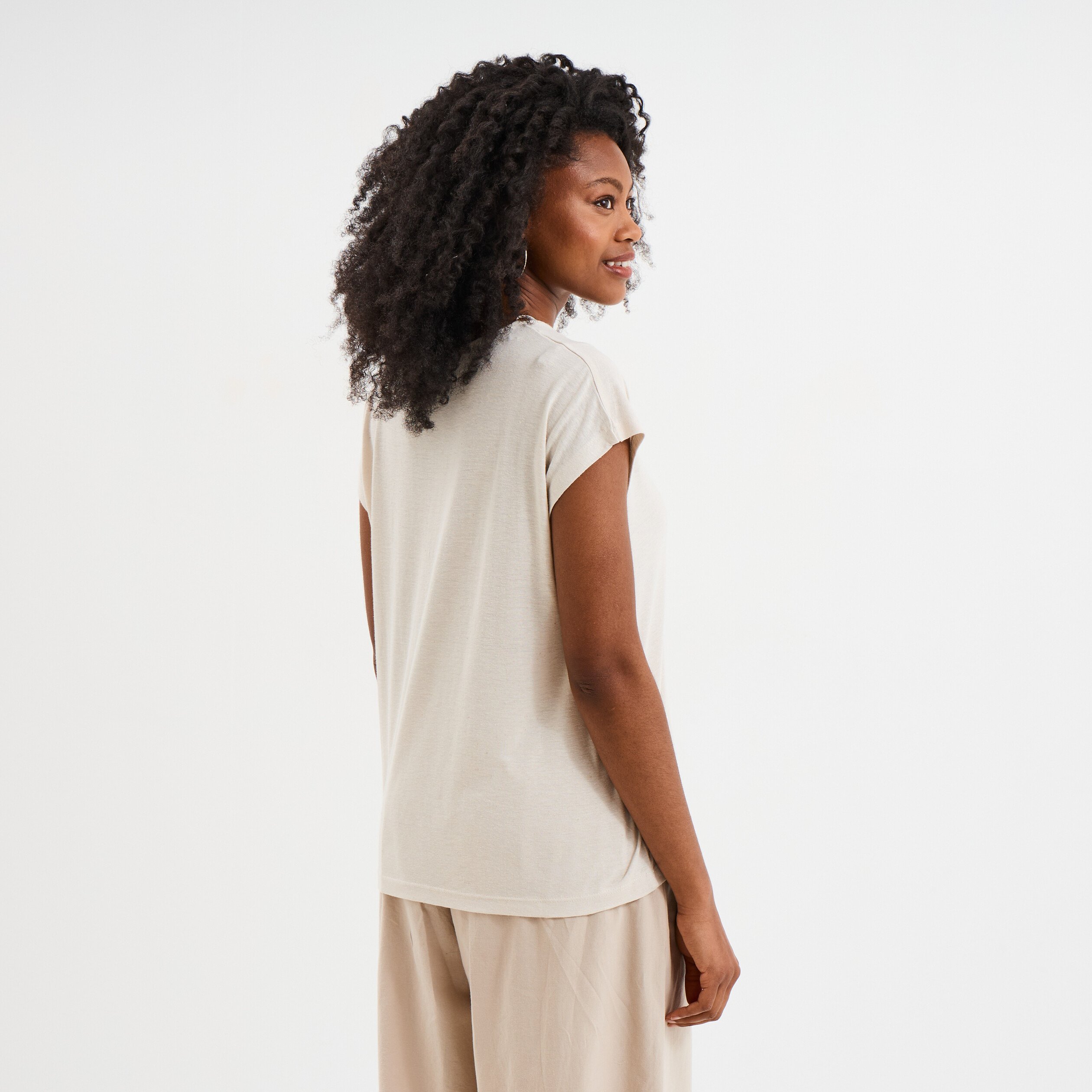 t shirt manches courtes lin melange gris clair femme T-shirt manches courtes lin mélangé gris clair femme