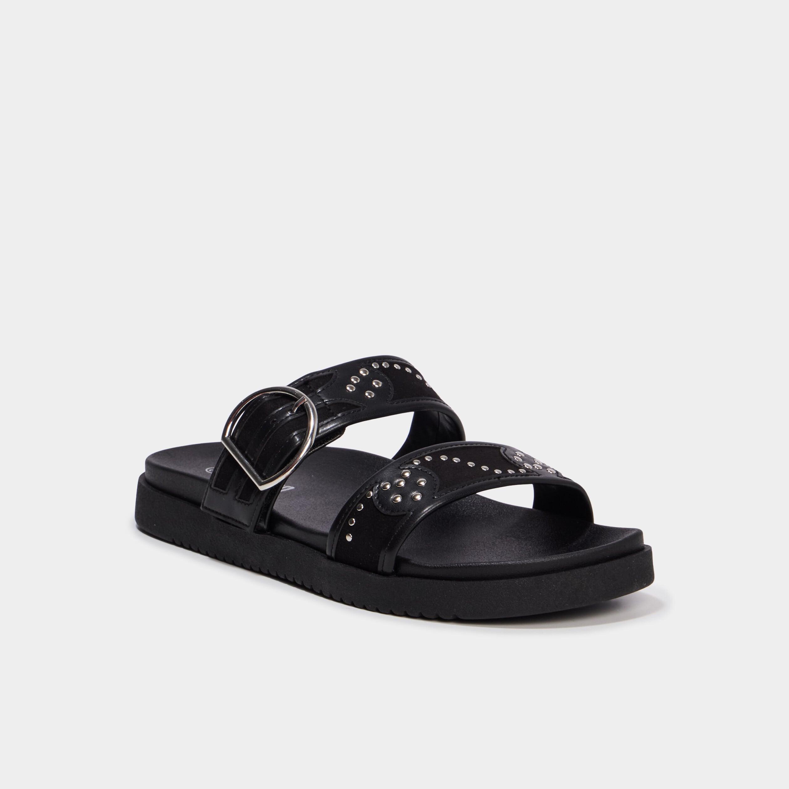 Mules avec brides &agrave; clous noir femme