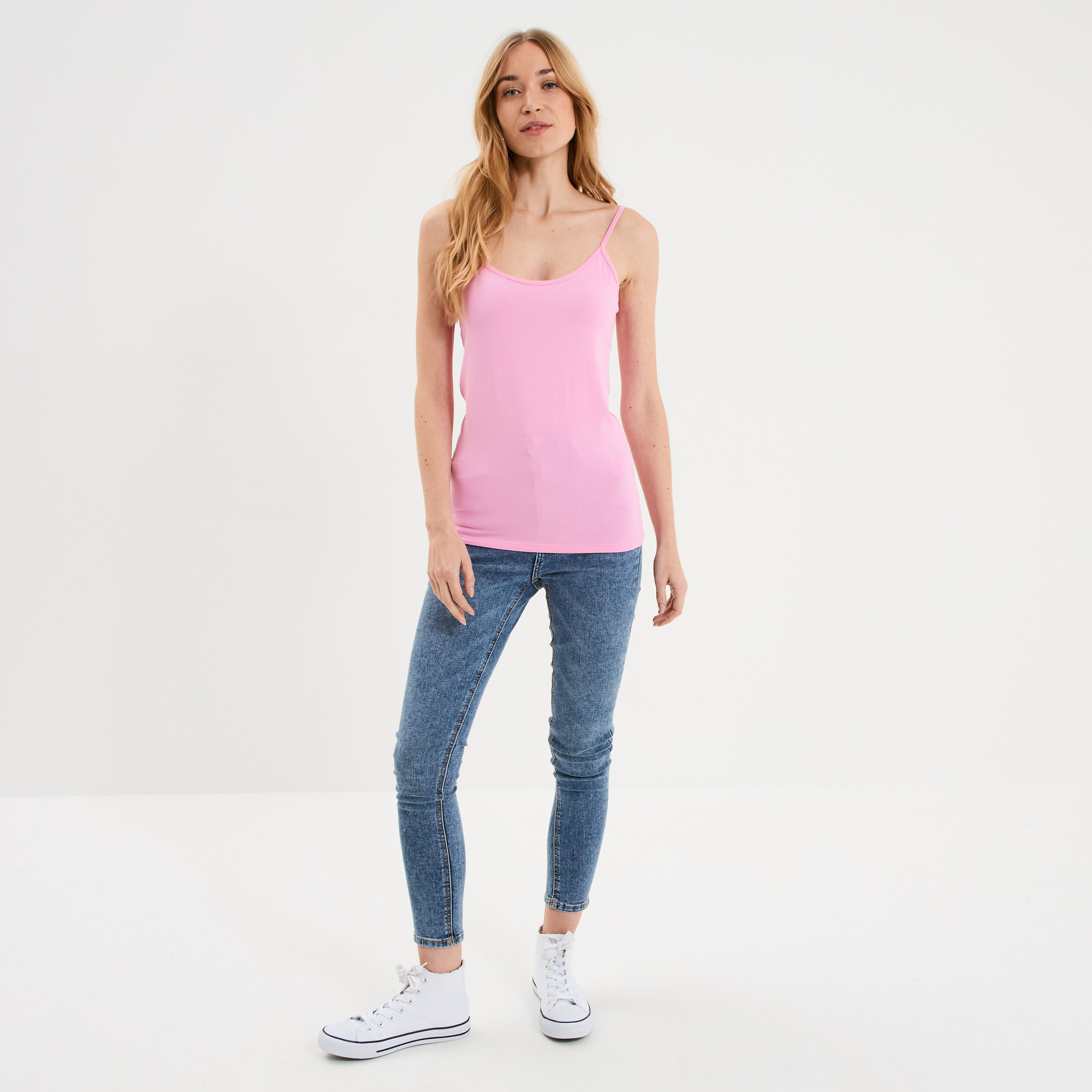 D&eacute;bardeur coton bretelles r&eacute;glables rose femme