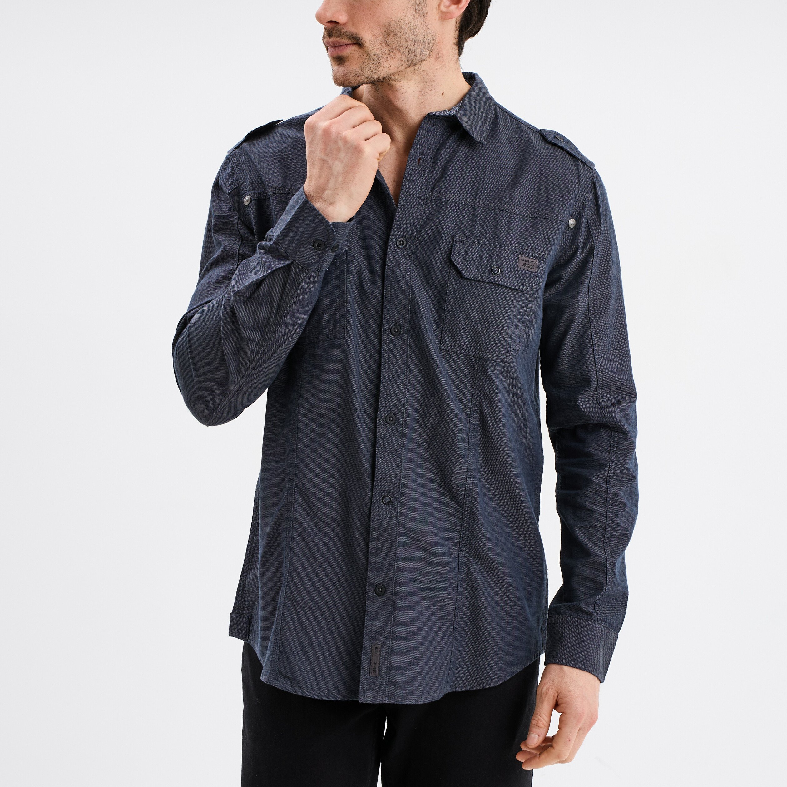 chemise droite 2 poches manches longues bleu fonce homme Chemise droite 2 poches manches longues bleu foncé homme