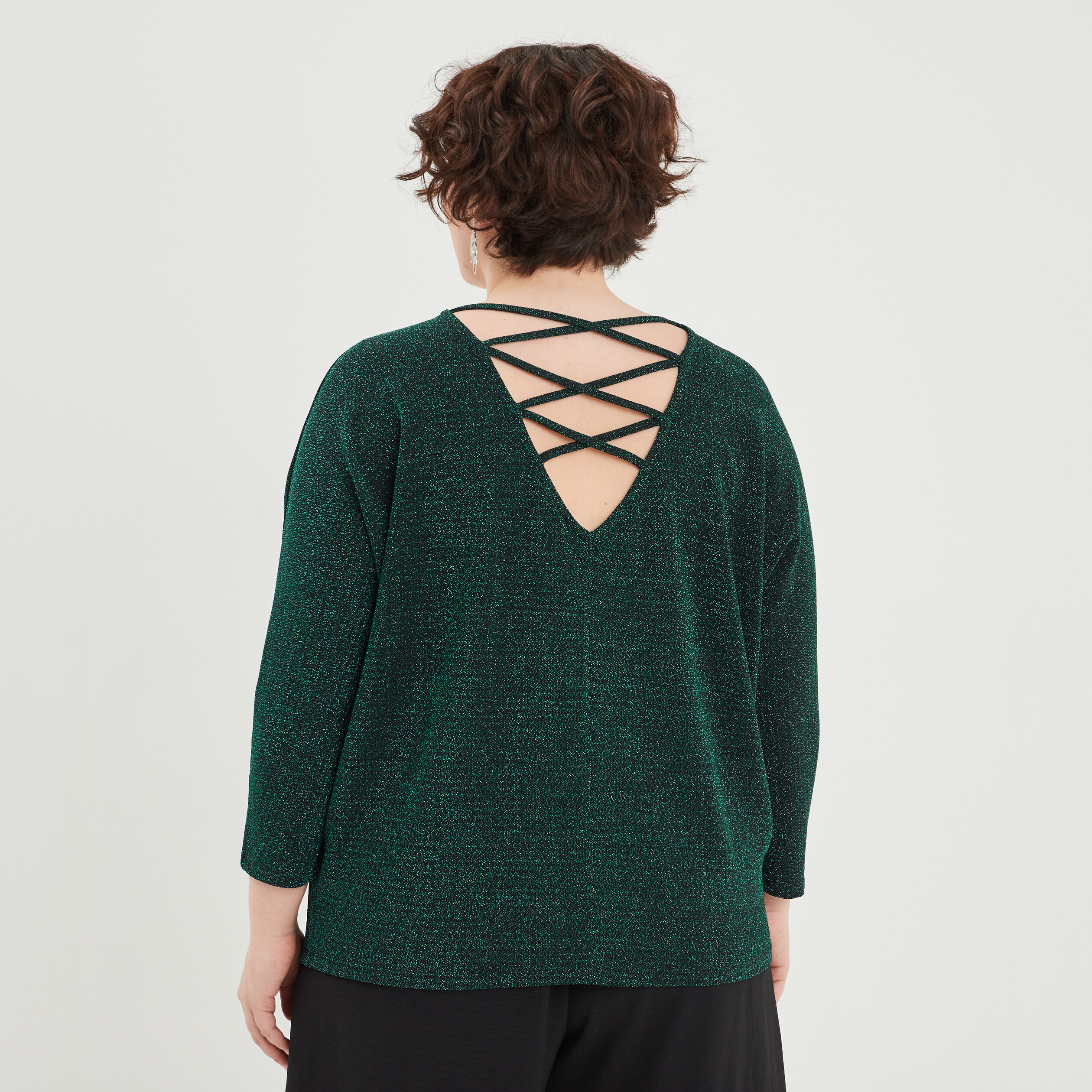 T-shirt manches chauves-souris dos en V vert canard femme grande taille
