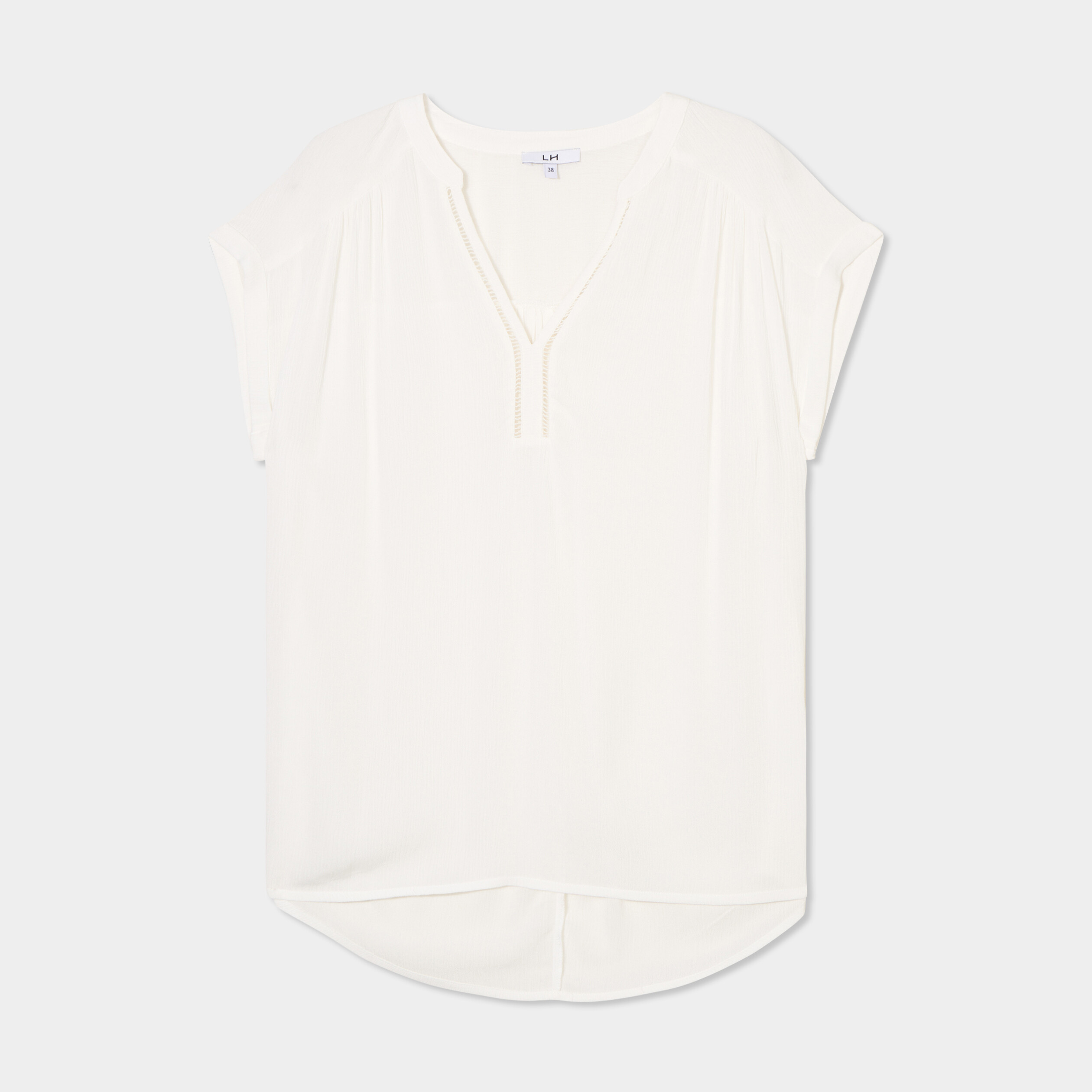 Blouse cr&eacute;pon manches courtes blanc femme