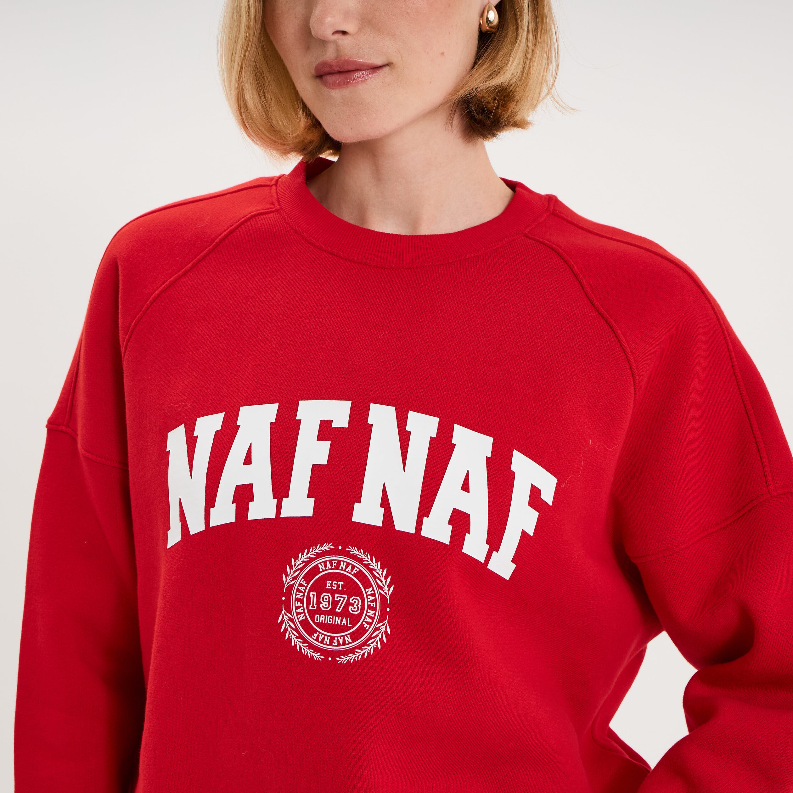 Sweat oversize logo NAF NAF brod&eacute; rouge femme