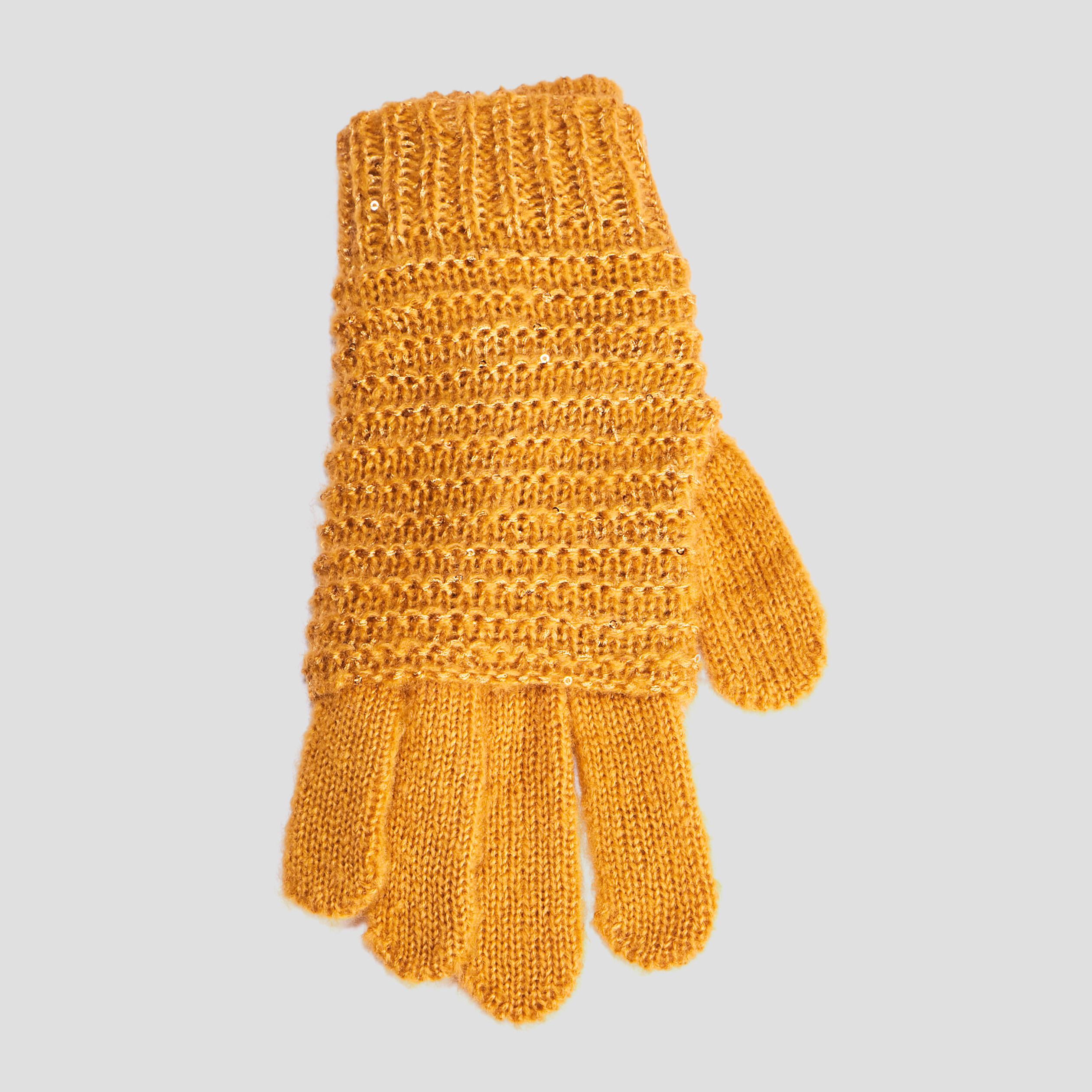 Gants tricotés avec sequins jaune moutarde femme