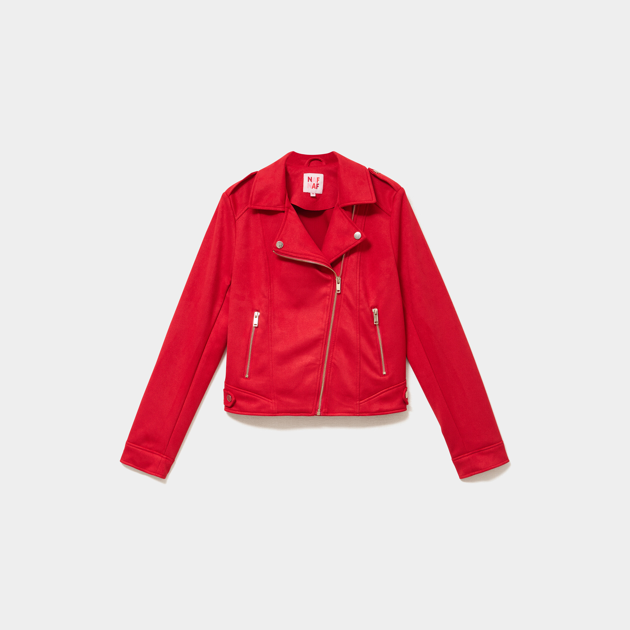 Veste biker effet su&eacute;dine rouge femme