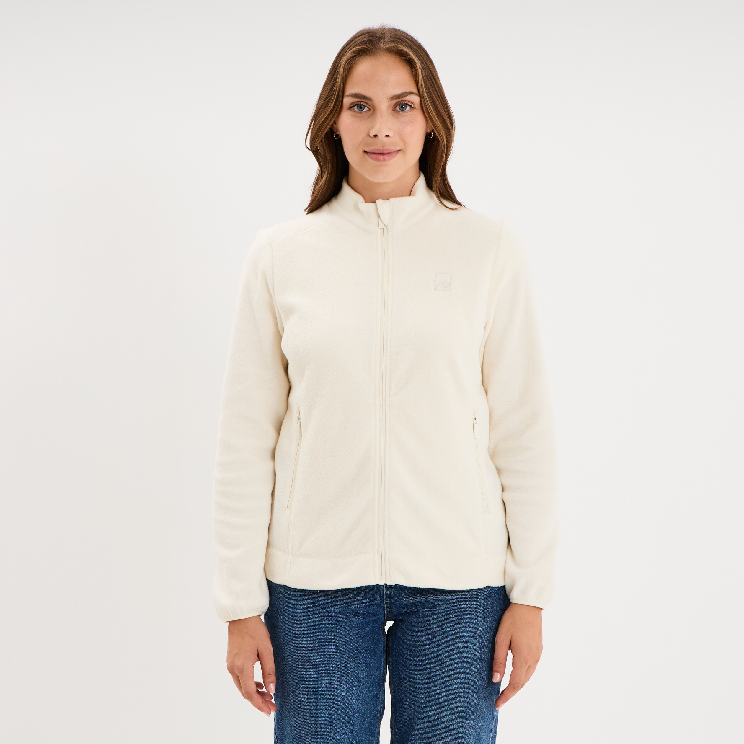 Gilet polaire zipp&eacute; manches longues blanc femme