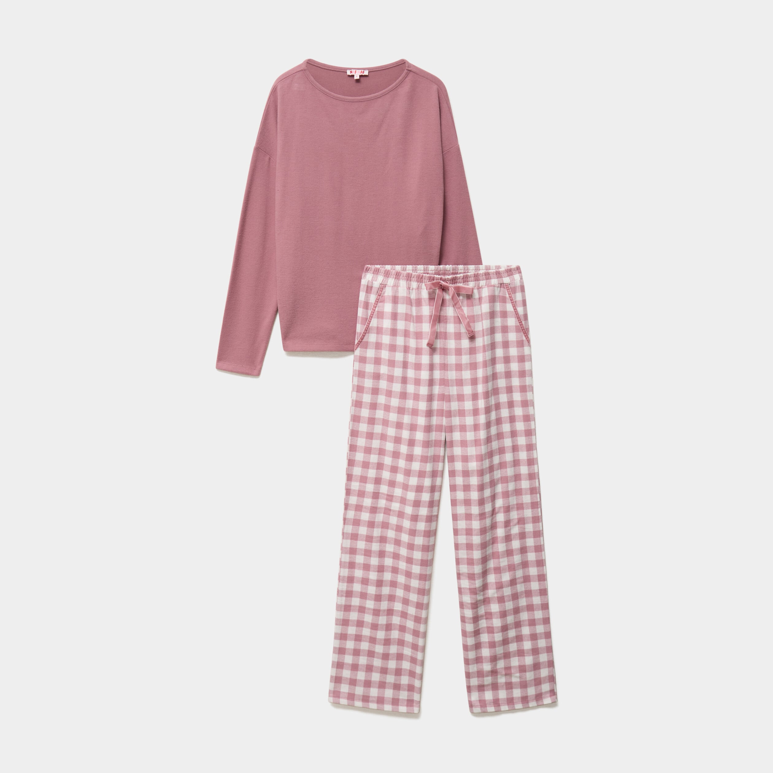 Pyjama pantalon manches longues rose nude femme