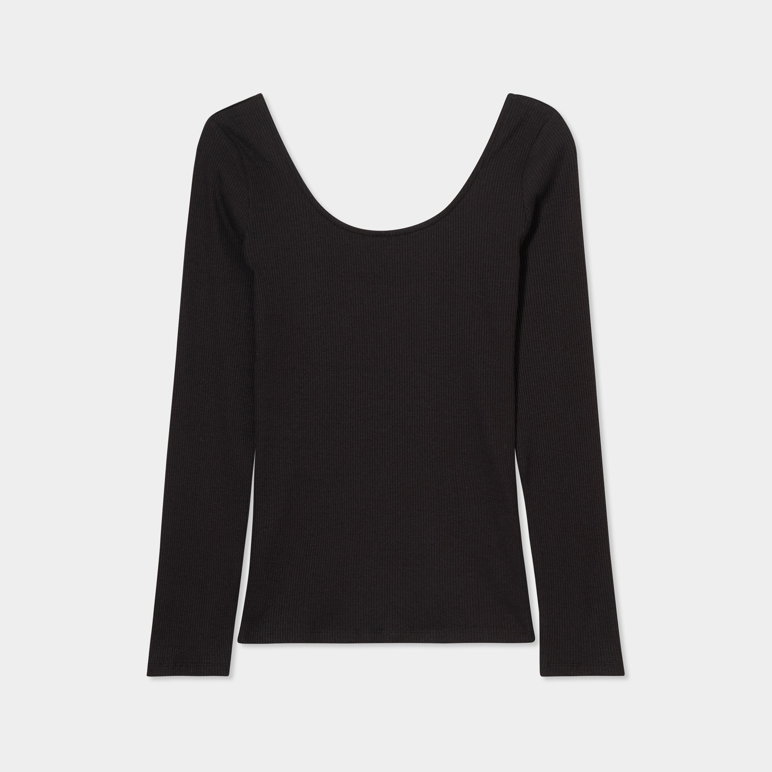 t shirt cotele cintre manches longues noir femme T-shirt côtelé cintré manches longues noir femme