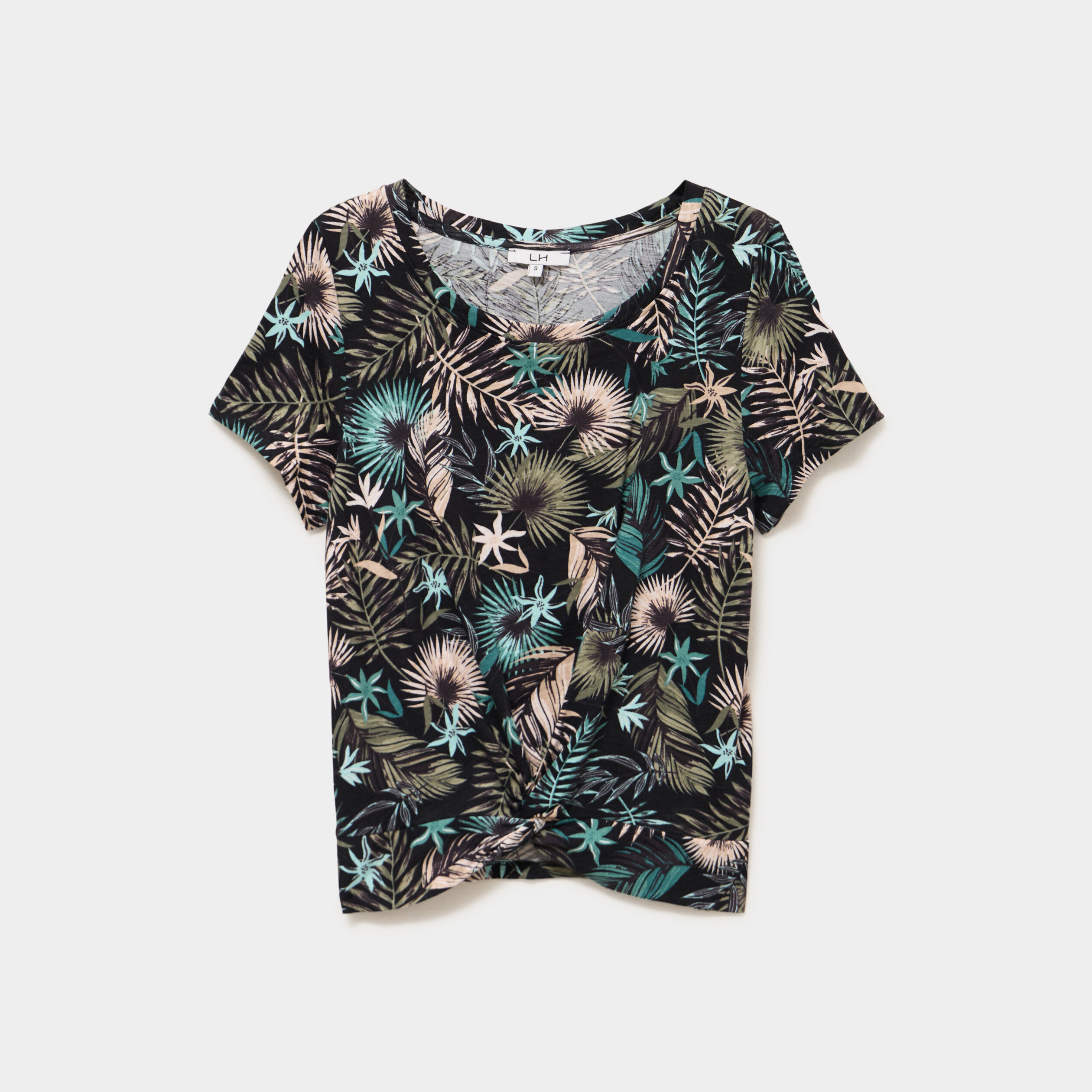 T-shirt taille effet nou&eacute; coton noir femme