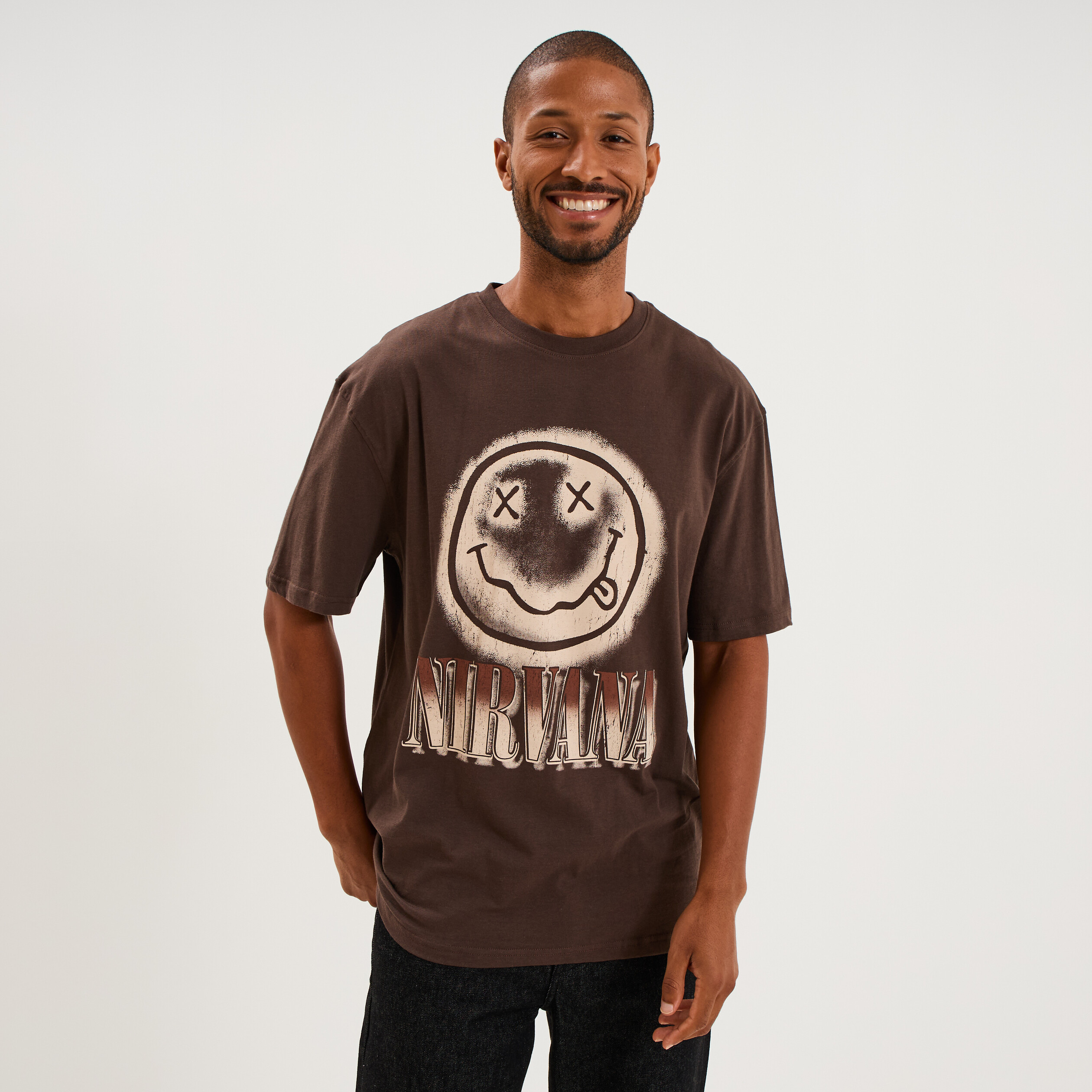 T-shirt manches courtes coton Nirvana marron fonc&eacute; homme