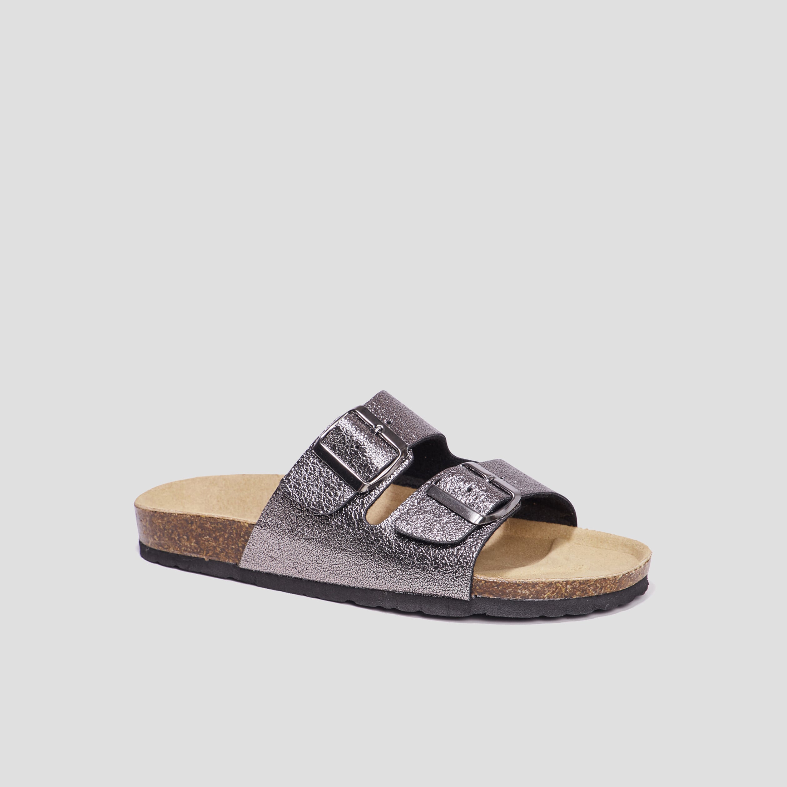 Mules avec doubles boucles gris fonc&eacute; femme