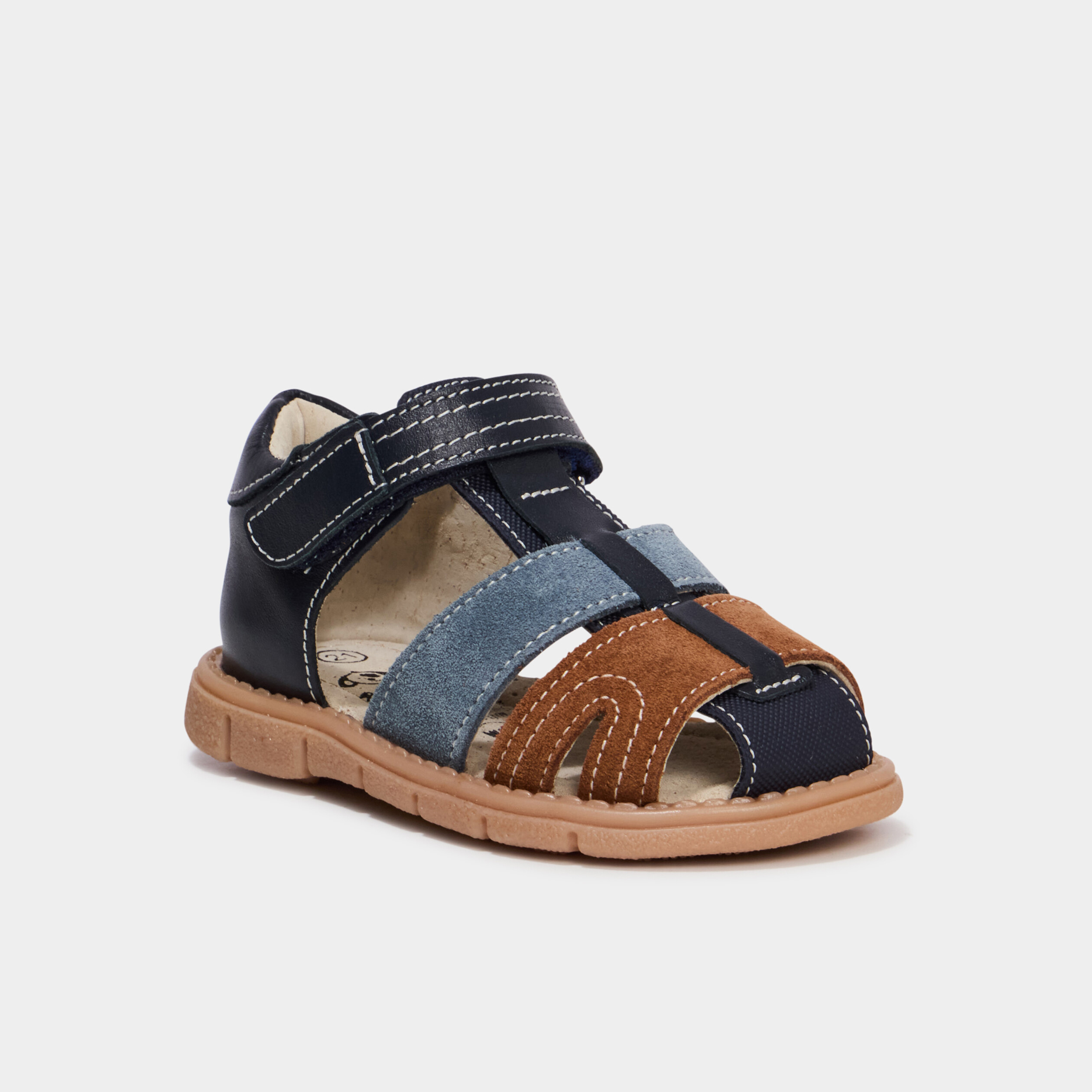 Sandales &agrave; scratchs en cuir bleu b&eacute;b&eacute; gar&ccedil;on
