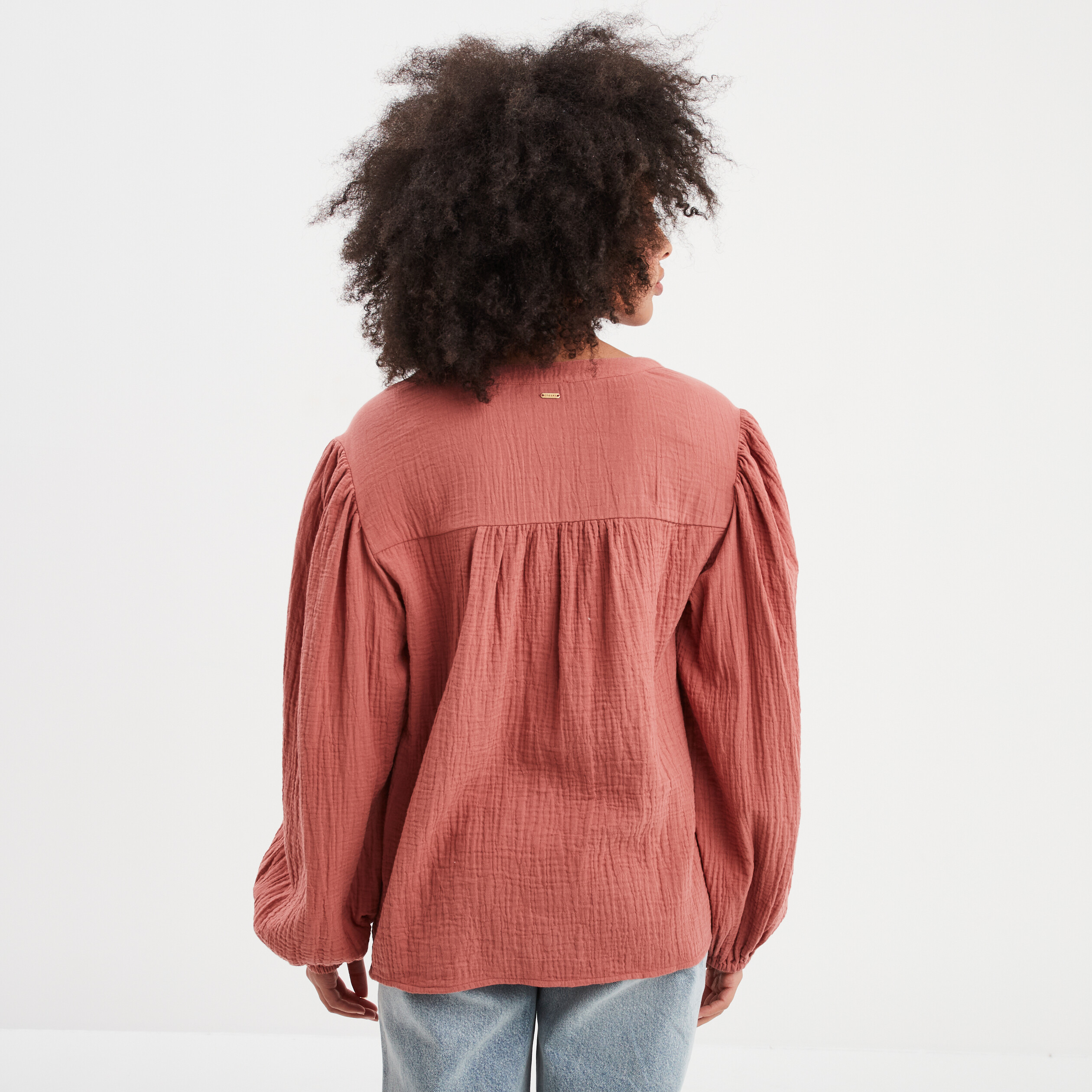blouse col tunisien gaze de coton creeks vieux rose femme Blouse col tunisien gaze de coton Creeks vieux rose femme
